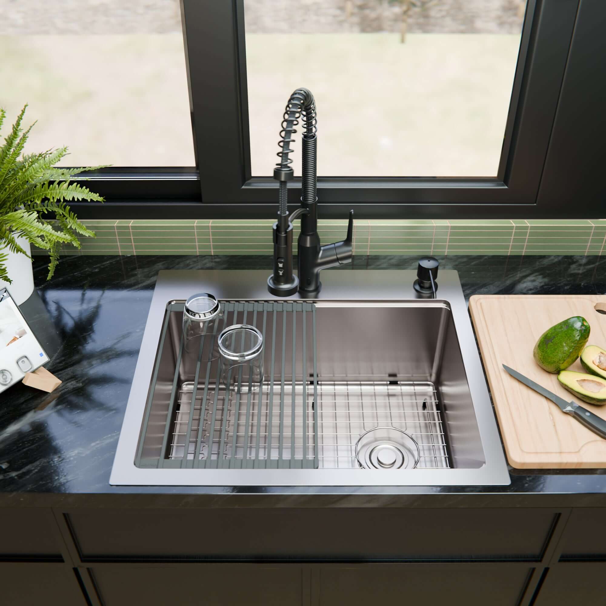 Karran Fusion 25" Drop In/Topmount Stainless Steel Workstation Kitchen Sink with Accessories, 16 Gauge, WSTMSB2533-PK1