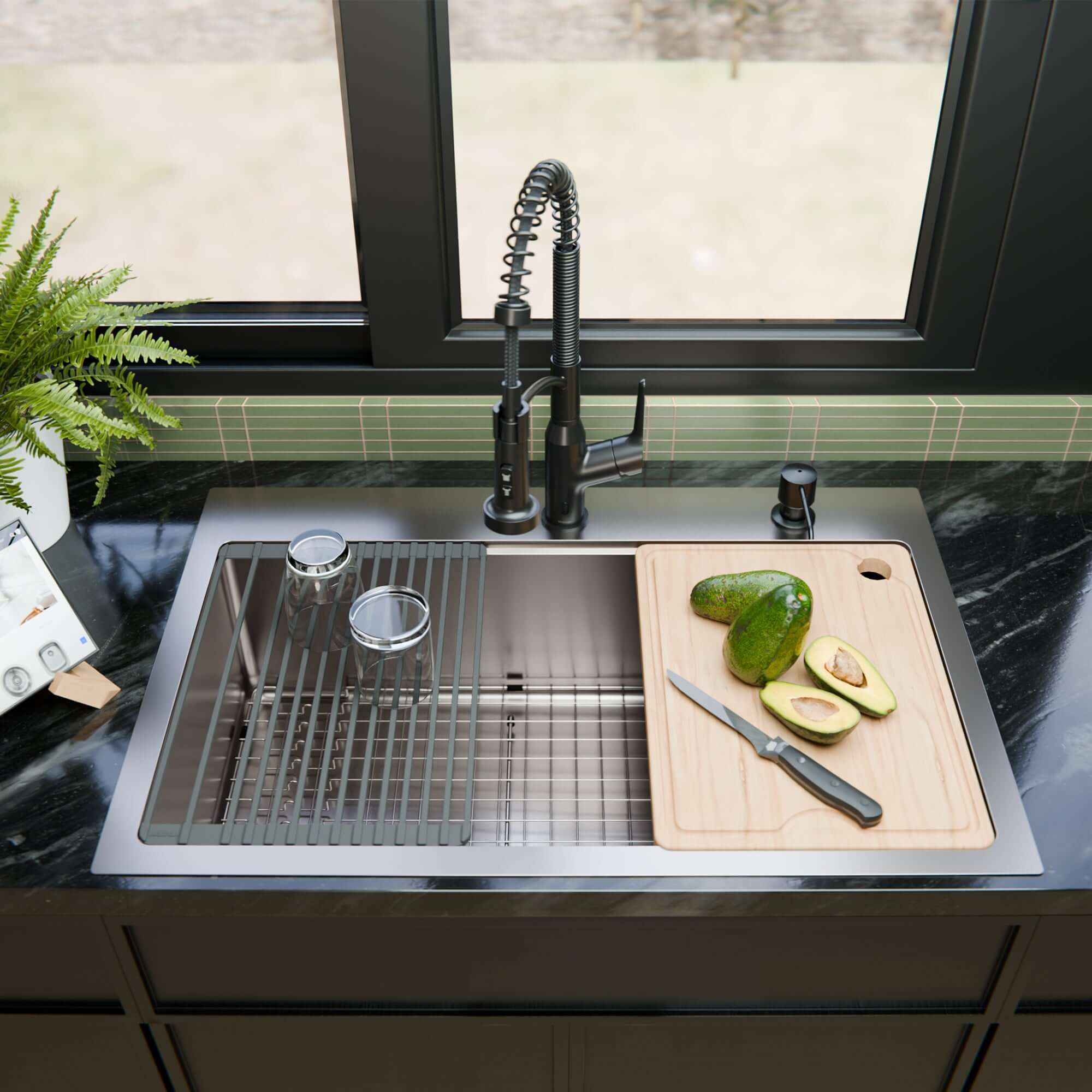 Karran Fusion 33" Drop In/Topmount Stainless Steel Workstation Kitchen Sink with Accessories, 16 Gauge, WSTMSB3333-PK1