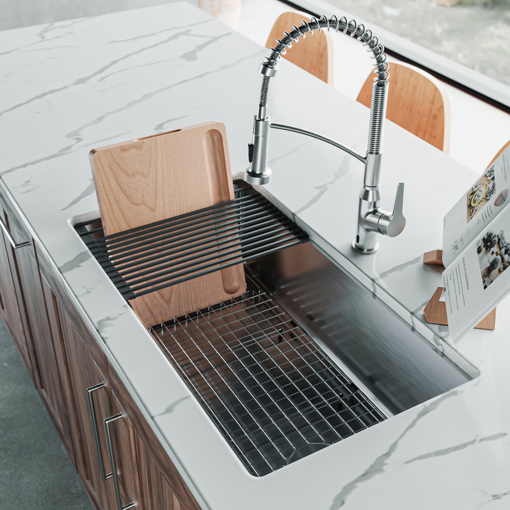 Alternative View of Karran Fusion 33" Undermount Stainless Steel Workstation Kitchen Sink with Accessories, 16 Gauge, UUMSB3332-PK1
