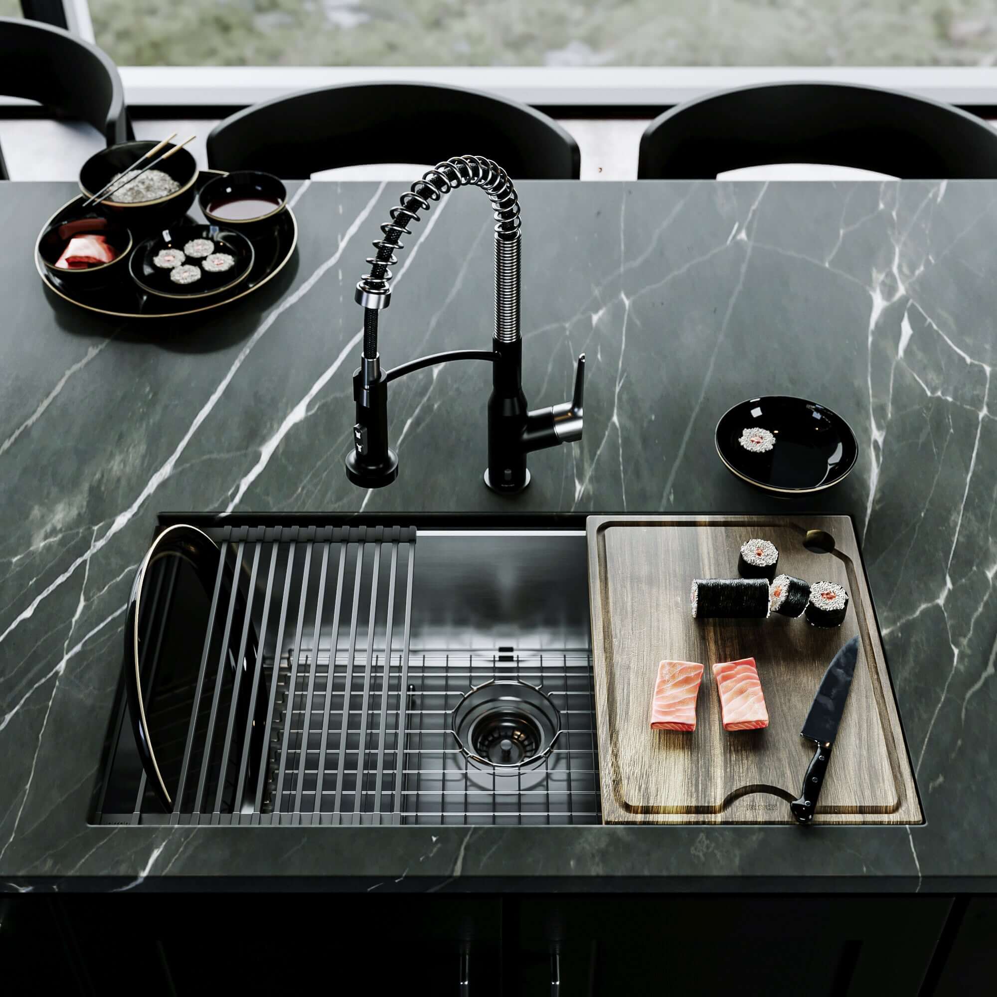 Karran Fusion 33" Undermount Stainless Steel Workstation Kitchen Sink with Accessories, 18 Gauge, UUMSB3322-PK1