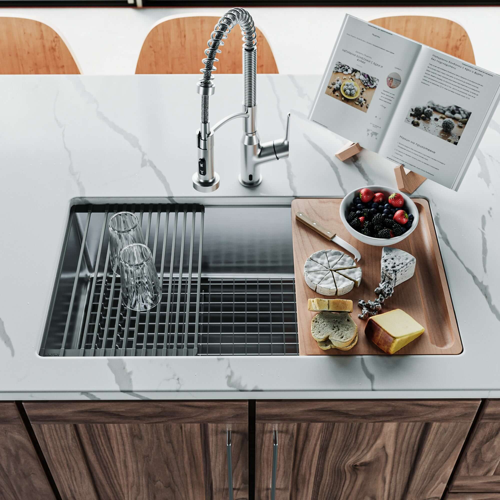 Karran Fusion 33" Undermount Stainless Steel Workstation Kitchen Sink with Accessories, 16 Gauge, UUMSB3332-PK1
