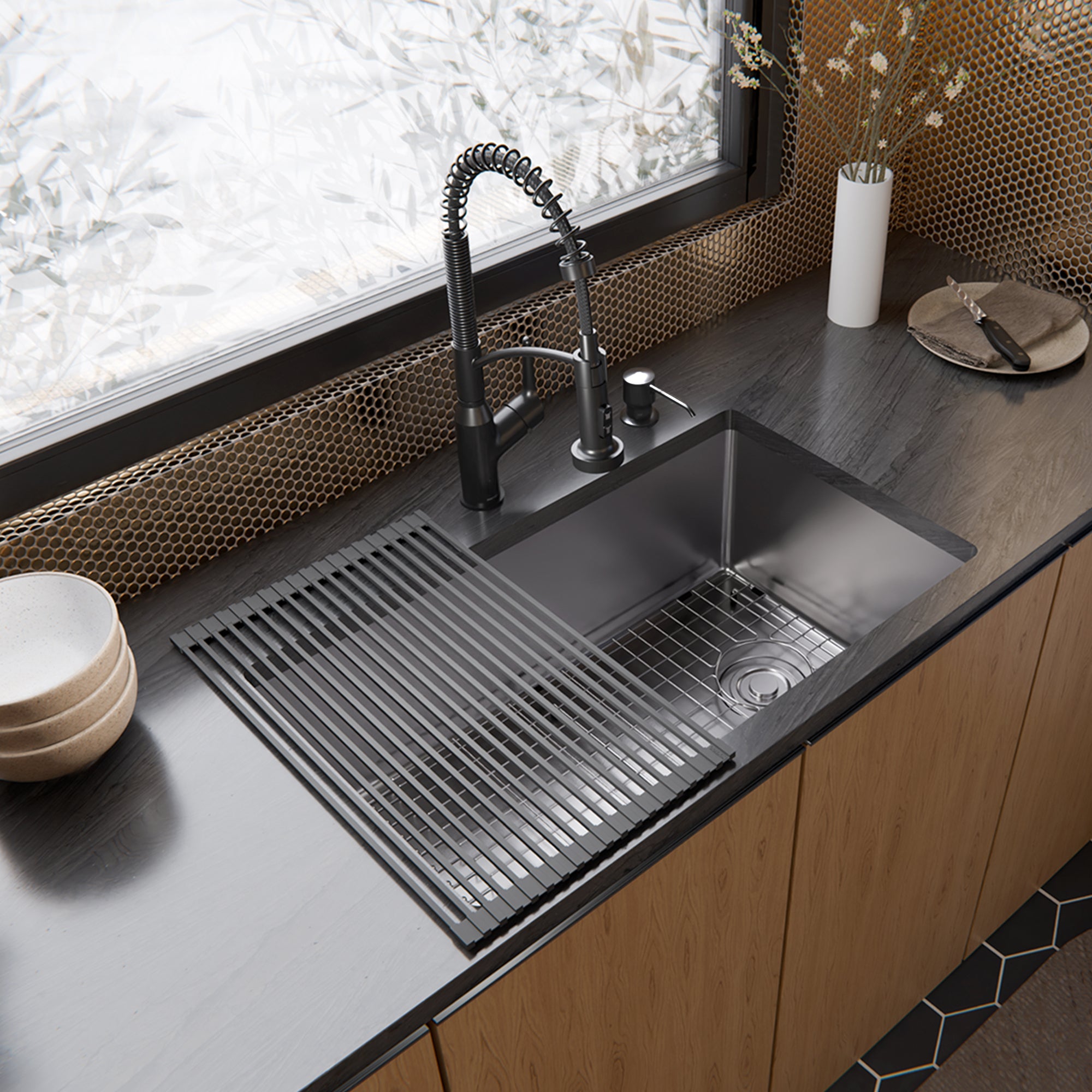 Karran Fusion 30" Undermount Stainless Steel ADA Kitchen Sink with Accessories, 16 Gauge, UUMSB3031-PK1