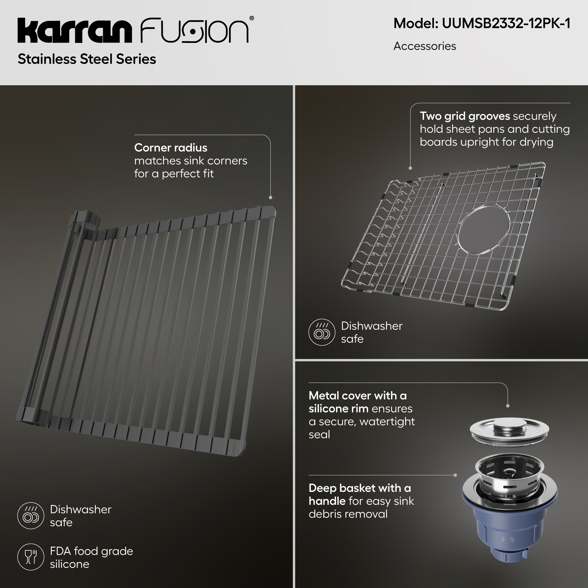 Karran Fusion 23" Undermount Stainless Steel ADA Workstation Kitchen Sink with Accessories, 16 Gauge, UUMSB2332-12PK1