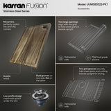 Karran Fusion 33" Undermount Stainless Steel Workstation Kitchen Sink with Accessories, 18 Gauge, UUMSB3322-PK1