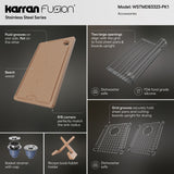 Karran Fusion 33" Drop In/Topmount Stainless Steel Workstation Kitchen Sink with Accessories, 50/50 Double Bowl, 16 Gauge, WSTMDB3323-PK1