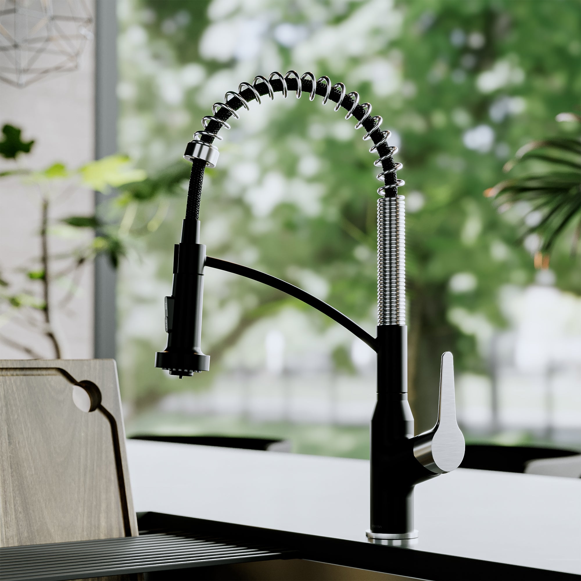 Karran Scottsdale 1.8 GPM Single Lever Handle Lead-free Brass ADA Kitchen Faucet, Pull-Down, Matte Black & Spot-Free Stainless Steel, KKF210MBSFSS