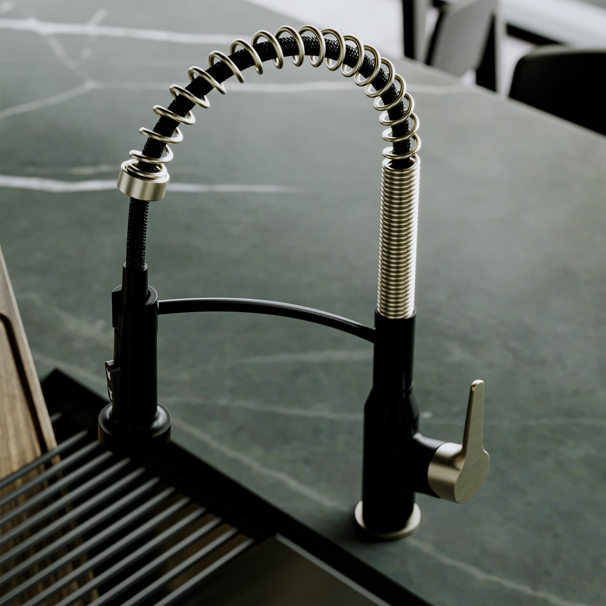 Karran Scottsdale 1.8 GPM Single Lever Handle Lead-free Brass ADA Kitchen Faucet, Pull-Down, Matte Black & Spot-Free Champagne Bronze, KKF210MBSFCB
