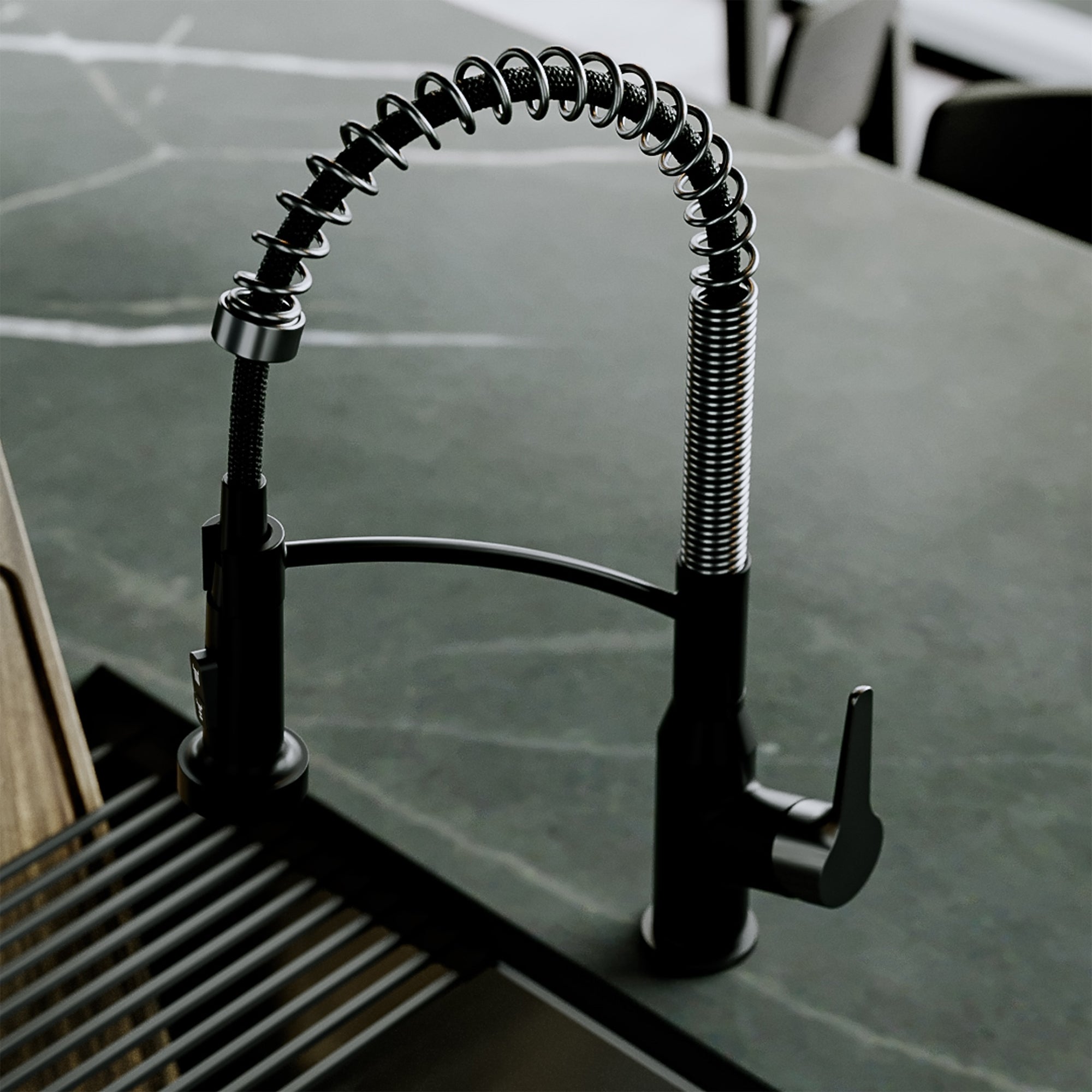 Karran Scottsdale 1.8 GPM Single Lever Handle Lead-free Brass ADA Kitchen Faucet, Pull-Down, Matte Black & Spot-Free Gunmetal Grey, KKF210MBSFGG