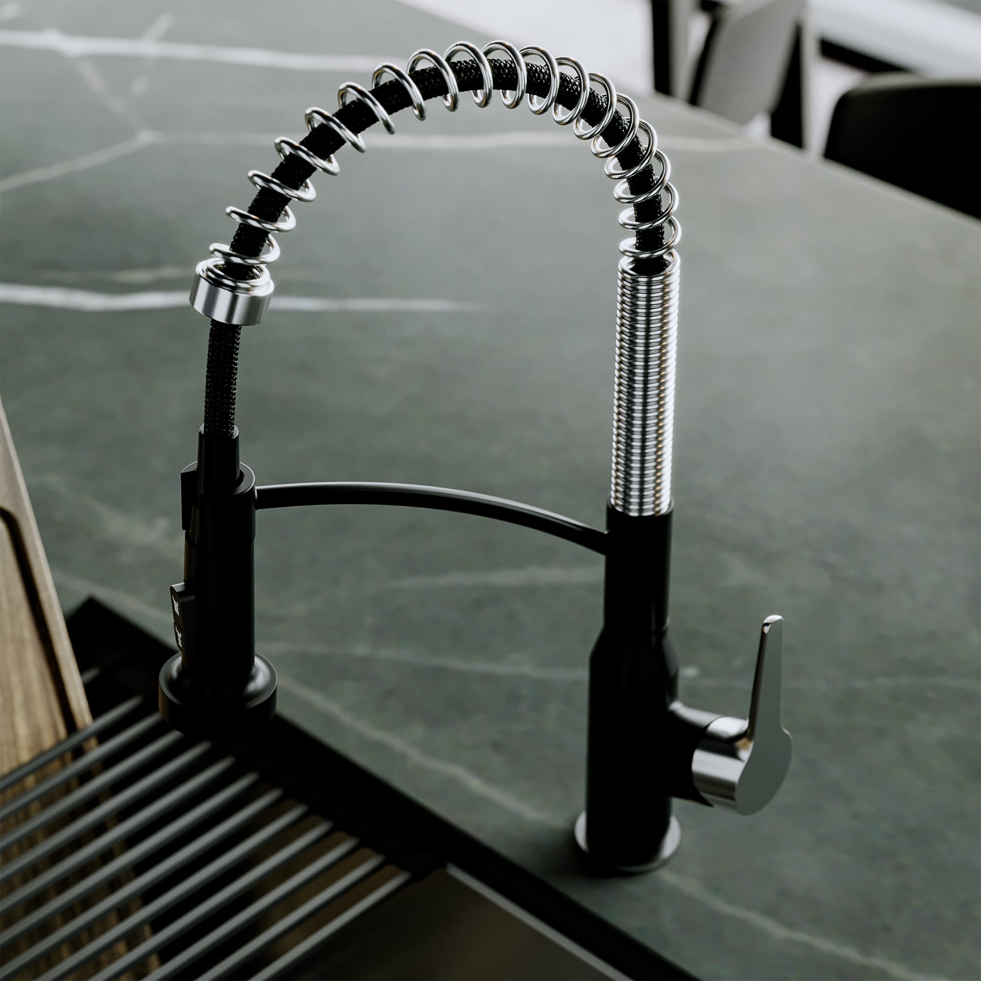 Karran Scottsdale 1.8 GPM Single Lever Handle Lead-free Brass ADA Kitchen Faucet, Pull-Down, Matte Black & Spot-Free Stainless Steel, KKF210MBSFSS