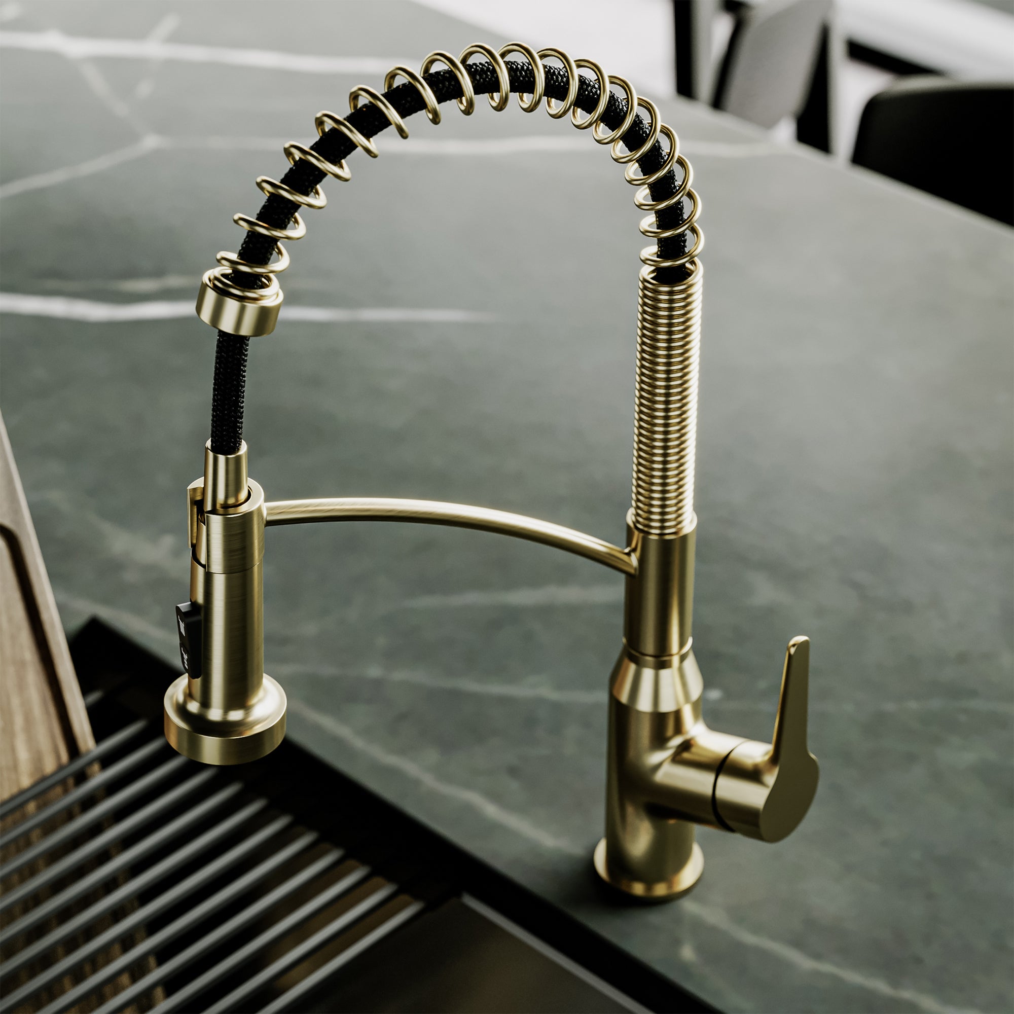 Karran Scottsdale 1.8 GPM Single Lever Handle Lead-free Brass ADA Kitchen Faucet, Pull-Down, Spot-Free Brushed Gold, KKF210SFBG