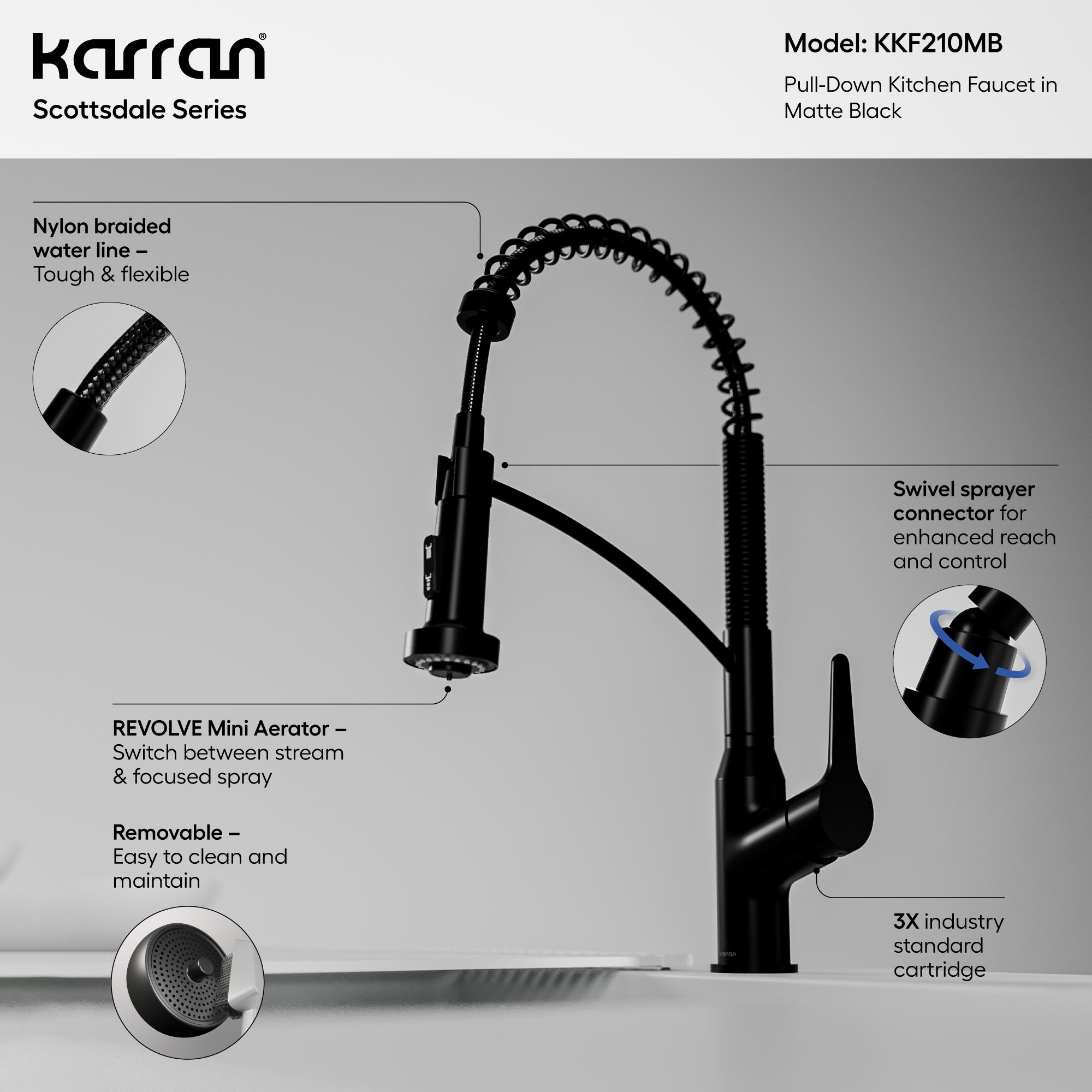 Alternative View of Karran Scottsdale Single Lever Handle Lead-free Brass ADA Kitchen Faucet, Pull Down, Matte Black, KKF210MB