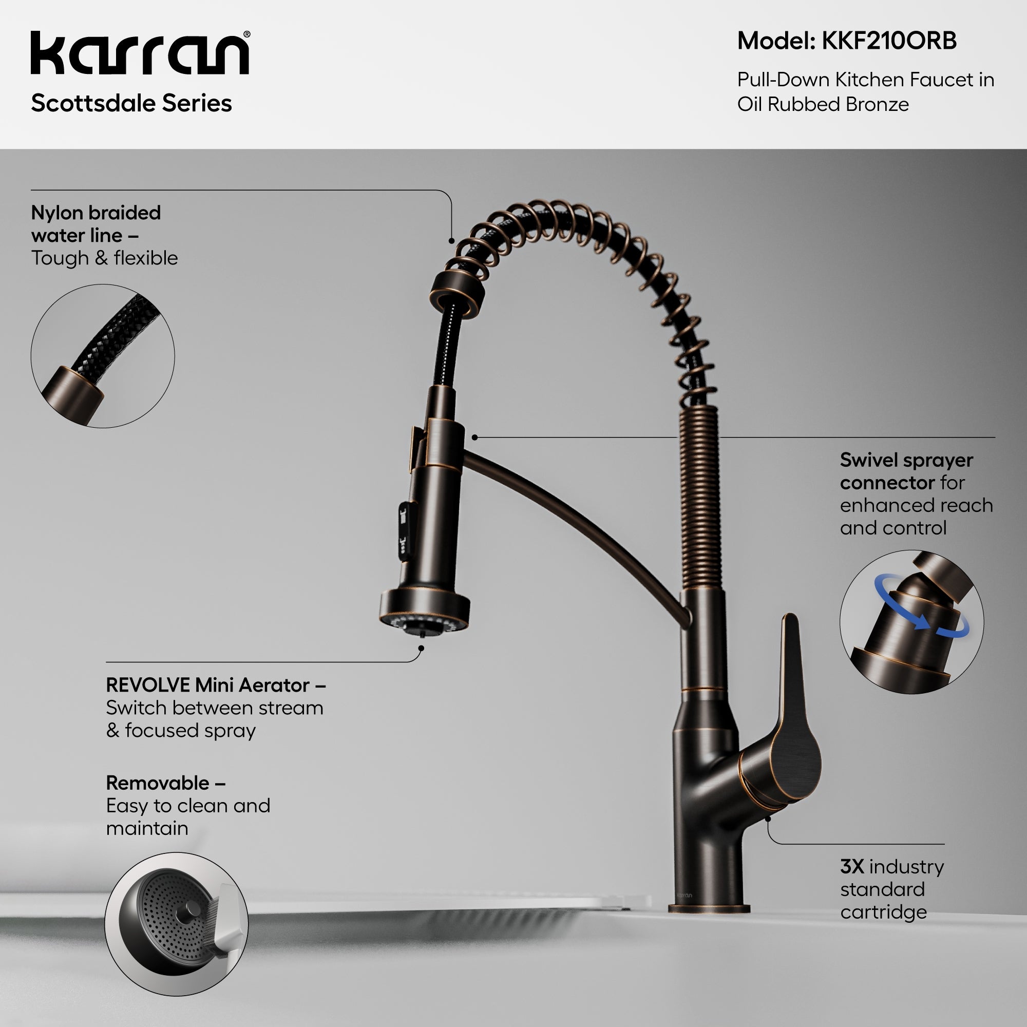Alternative View of Karran Scottsdale 1.8 GPM Single Lever Handle Lead-free Brass ADA Kitchen Faucet, Pull-Down Kitchen, Oil Rubbed Bronze, KKF210ORB