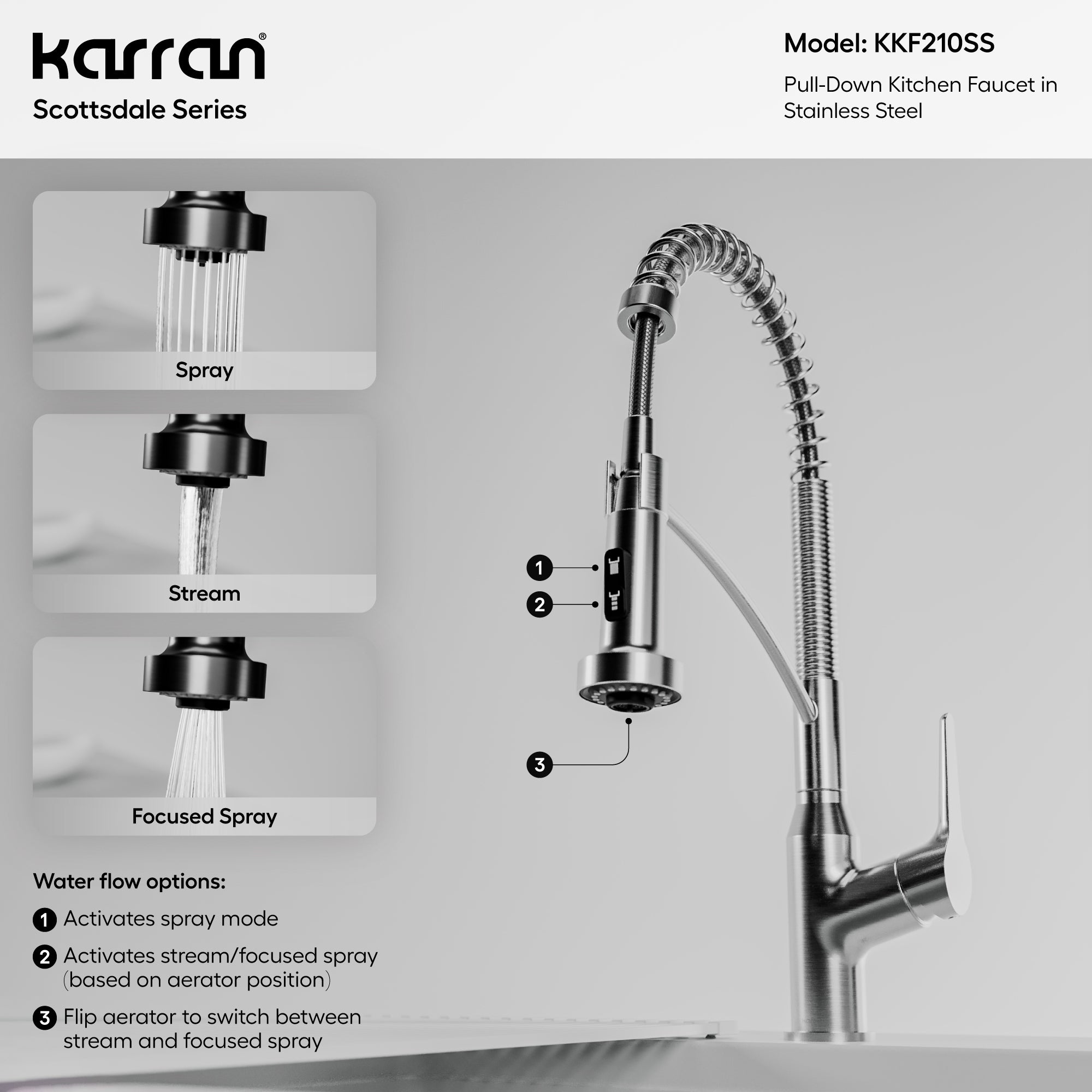 Alternative View of Karran Scottsdale Single Lever Handle Lead-free Brass ADA Kitchen Faucet, Pull Down, Stainless Steel, KKF210SS