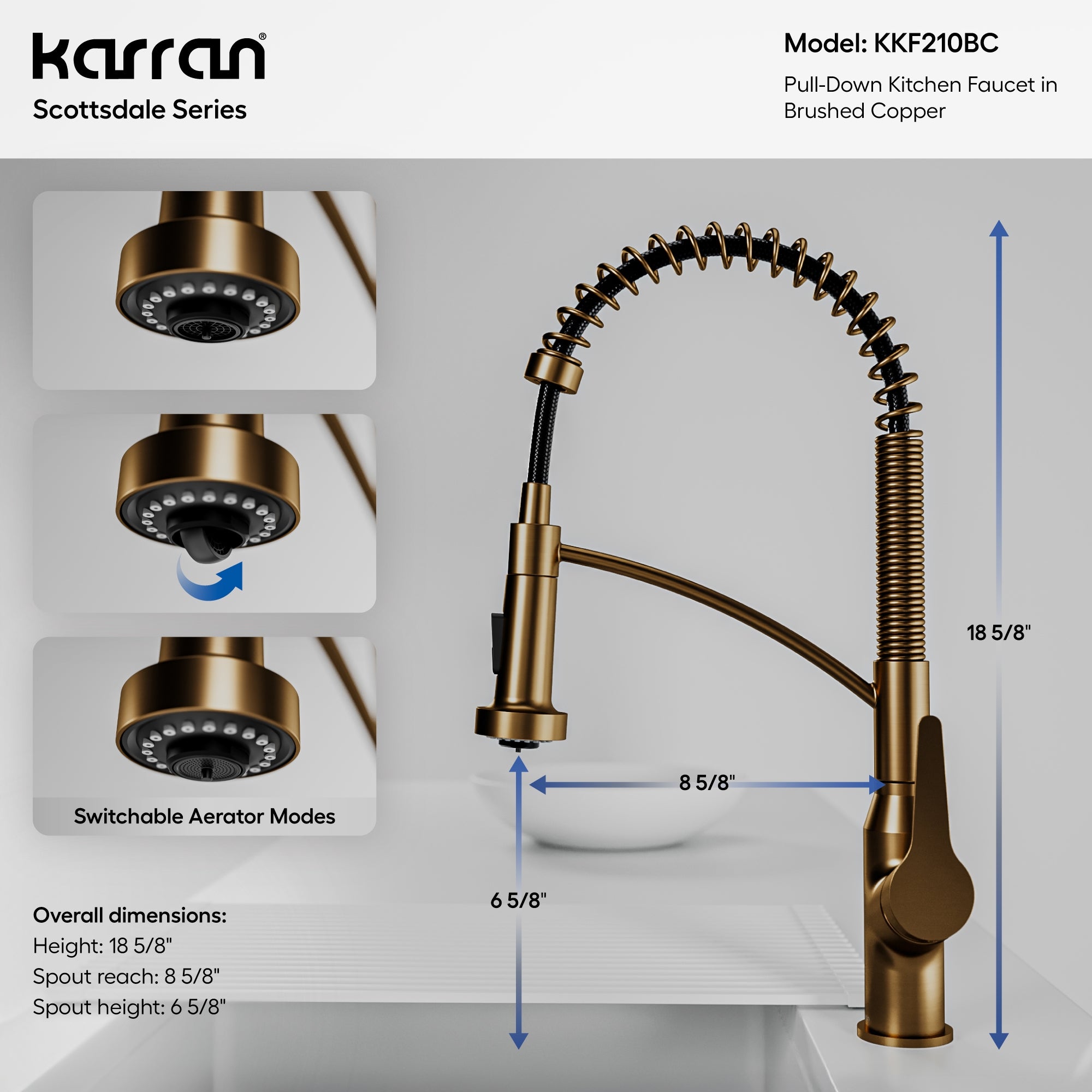 Alternative View of Karran Scottsdale 1.8 GPM Single Lever Handle Lead-free Brass ADA Kitchen Faucet, Pull-Down Kitchen, Brushed Copper, KKF210BC