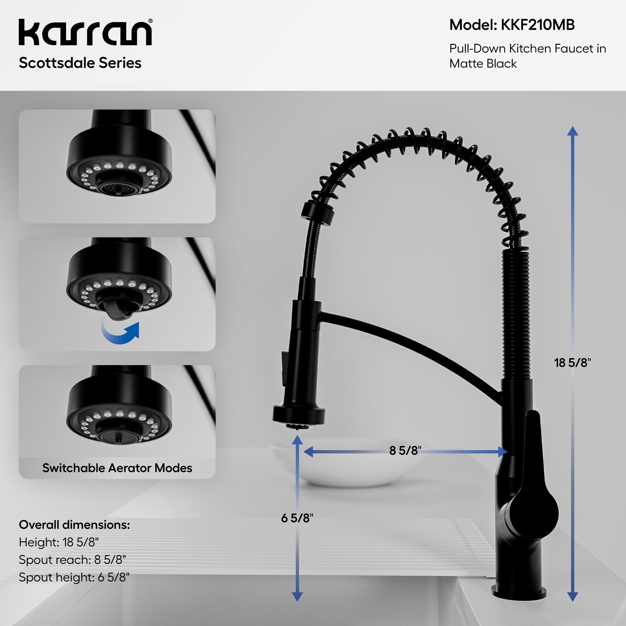 Alternative View of Karran Scottsdale Single Lever Handle Lead-free Brass ADA Kitchen Faucet, Pull Down, Matte Black, KKF210MB