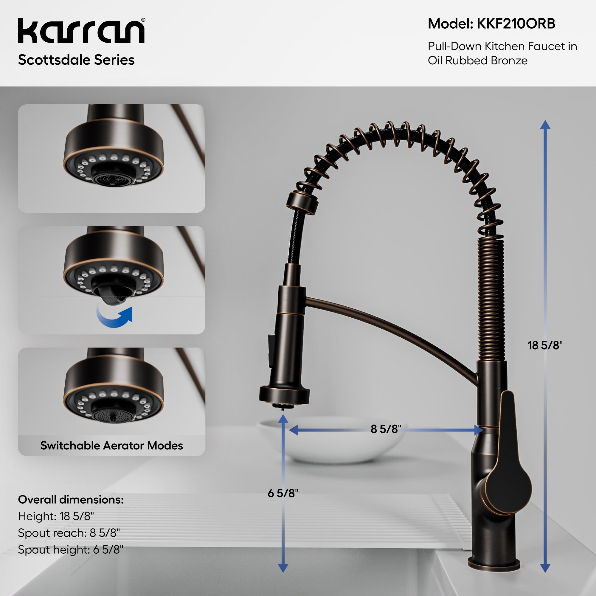 Alternative View of Karran Scottsdale 1.8 GPM Single Lever Handle Lead-free Brass ADA Kitchen Faucet, Pull-Down Kitchen, Oil Rubbed Bronze, KKF210ORB