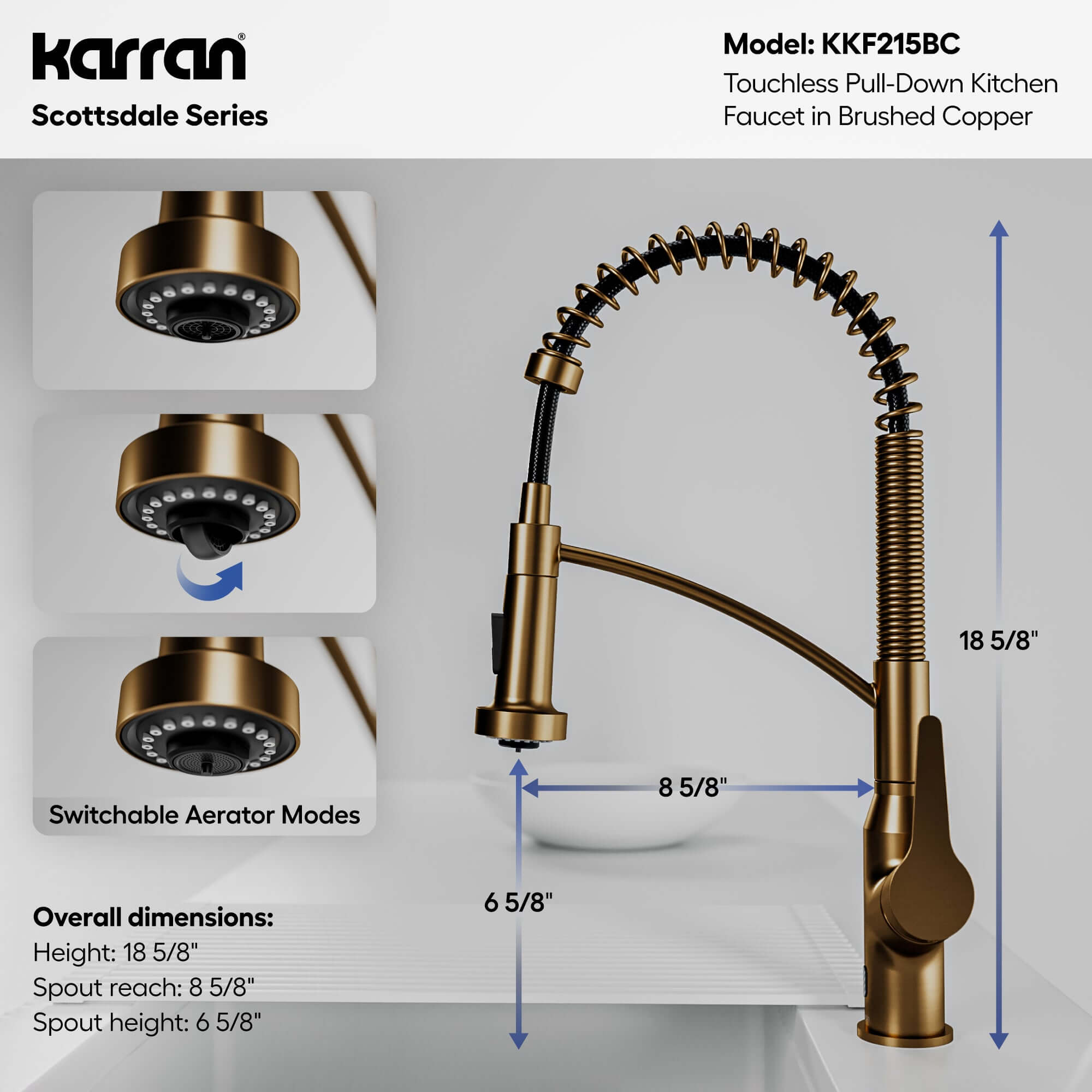 Alternative View of Karran Alston 1.8 GPM Single Lever Handle Lead-free Brass ADA Touchless Kitchen Faucet, Pull-Down, Brushed Copper, KKF215BC