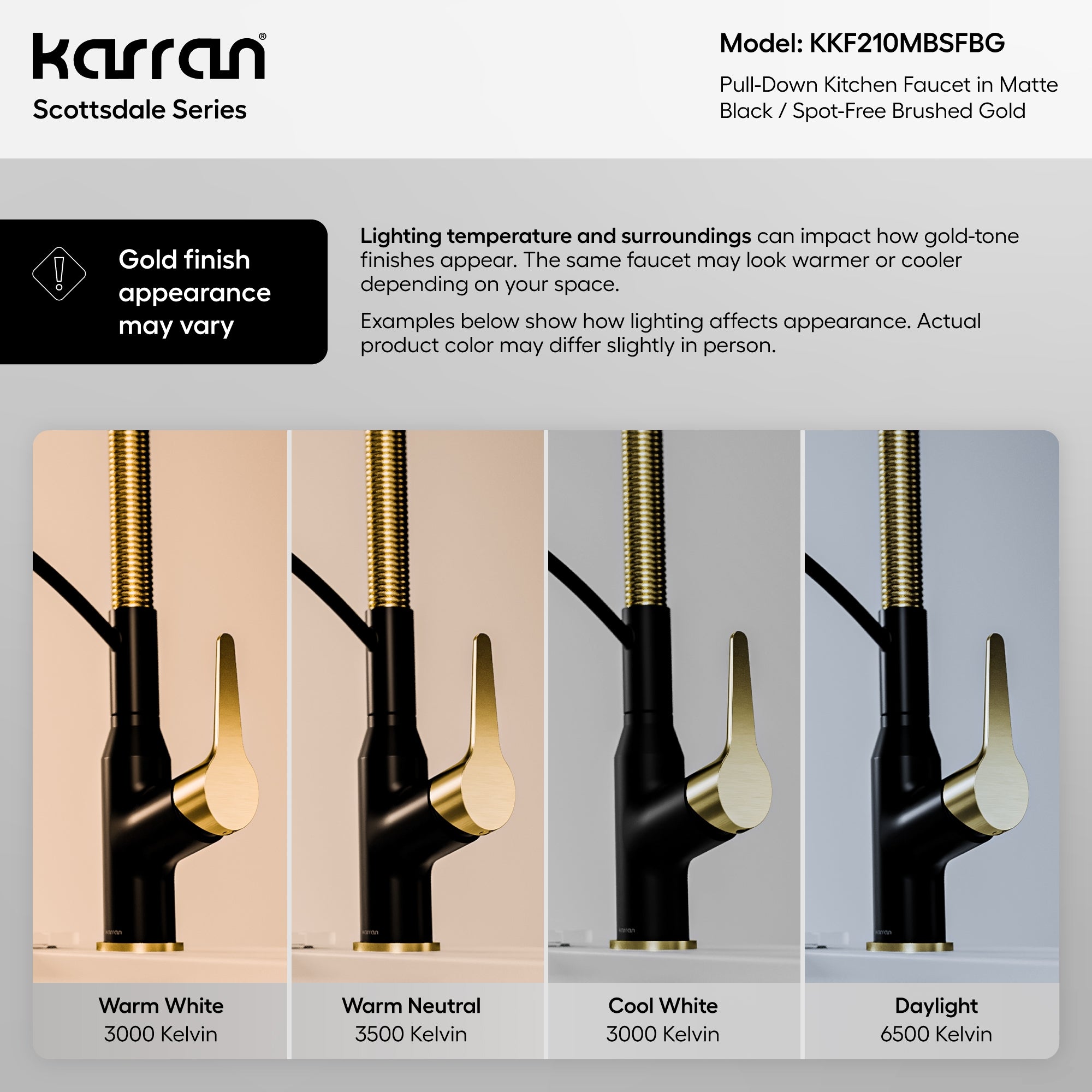 Karran Scottsdale 1.8 GPM Single Lever Handle Lead-free Brass ADA Kitchen Faucet, Pull-Down, Matte Black & Spot-Free Brushed Gold, KKF210MBSFBG