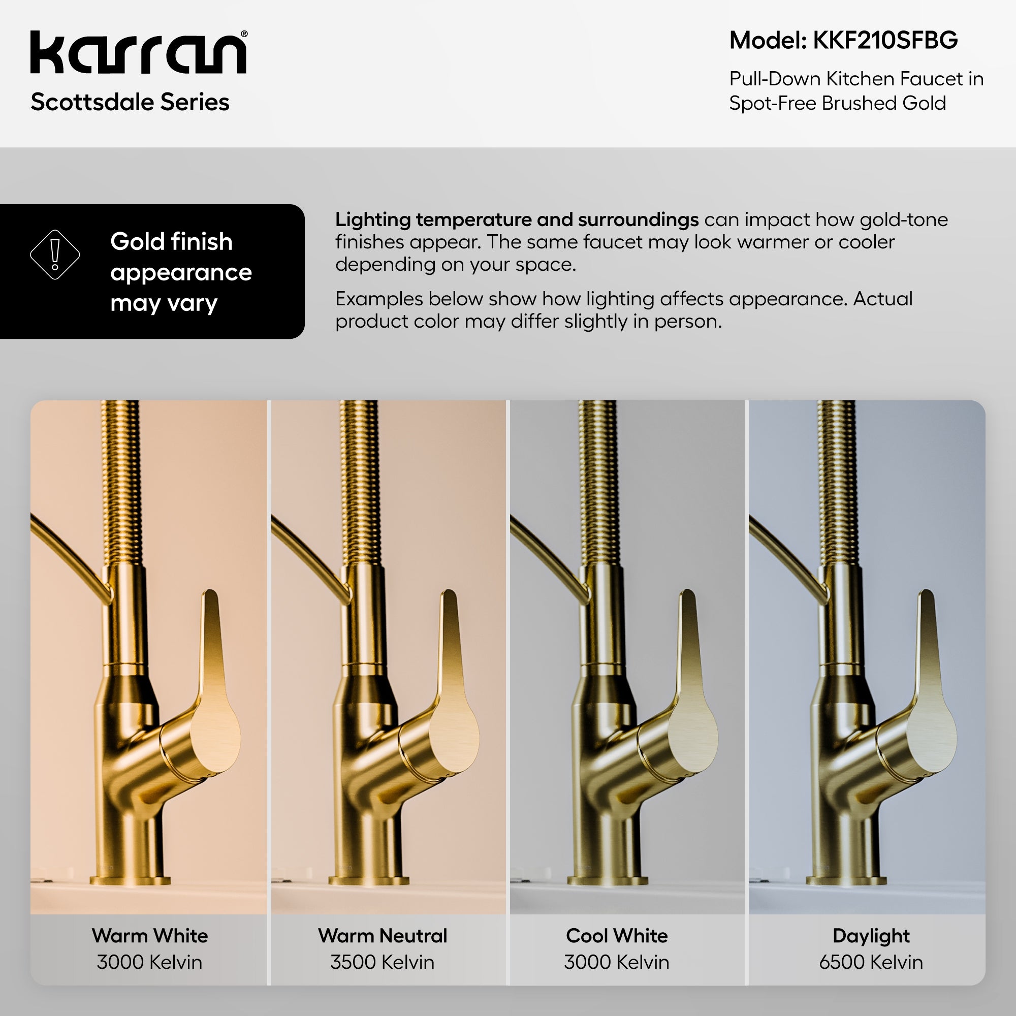 Karran Scottsdale 1.8 GPM Single Lever Handle Lead-free Brass ADA Kitchen Faucet, Pull-Down, Spot-Free Brushed Gold, KKF210SFBG