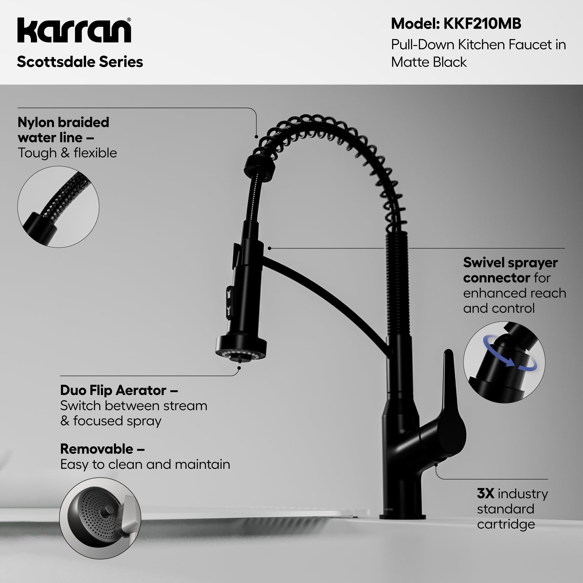 Alternative View of Karran Scottsdale Single Lever Handle Lead-free Brass ADA Kitchen Faucet, Pull Down, Matte Black, KKF210MB