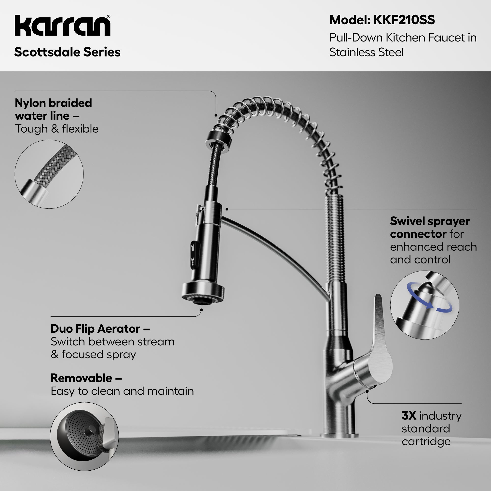 Alternative View of Karran Scottsdale Single Lever Handle Lead-free Brass ADA Kitchen Faucet, Pull Down, Stainless Steel, KKF210SS
