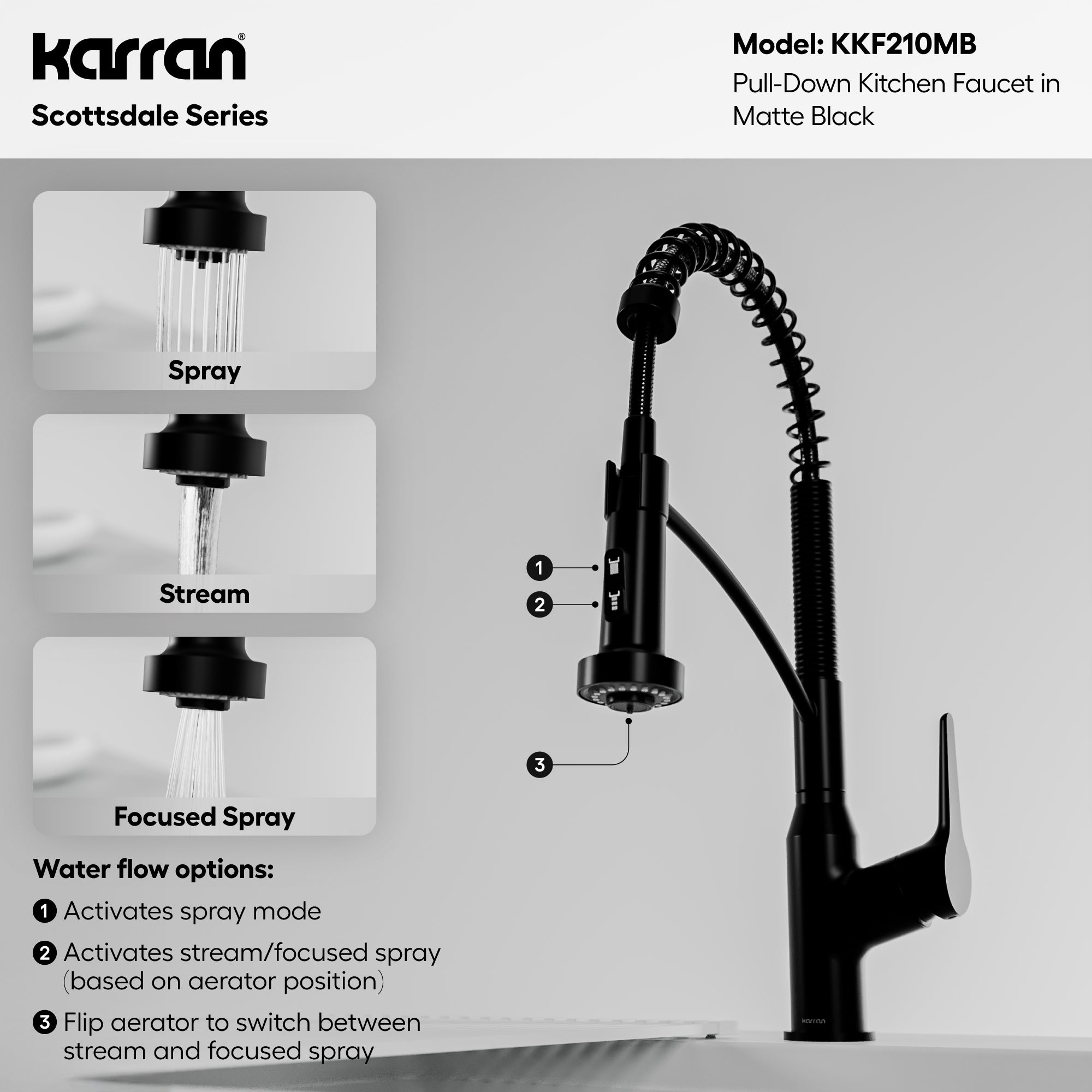 Alternative View of Karran Scottsdale Single Lever Handle Lead-free Brass ADA Kitchen Faucet, Pull Down, Matte Black, KKF210MB