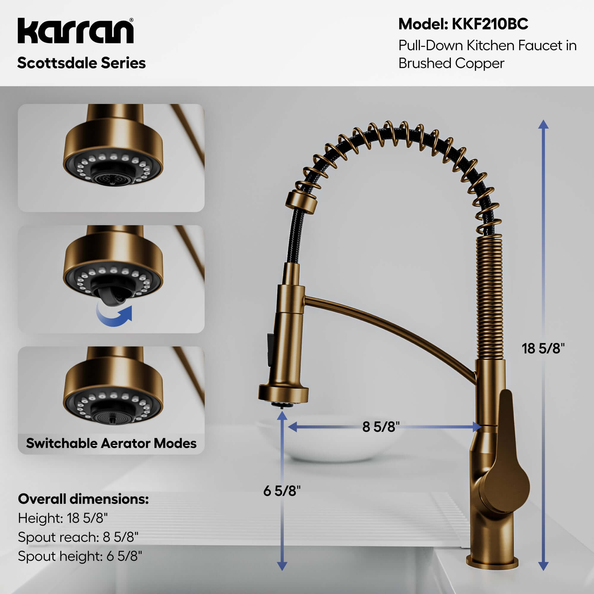 Alternative View of Karran Scottsdale 1.8 GPM Single Lever Handle Lead-free Brass ADA Kitchen Faucet, Pull-Down, Brushed Copper, KKF210BC