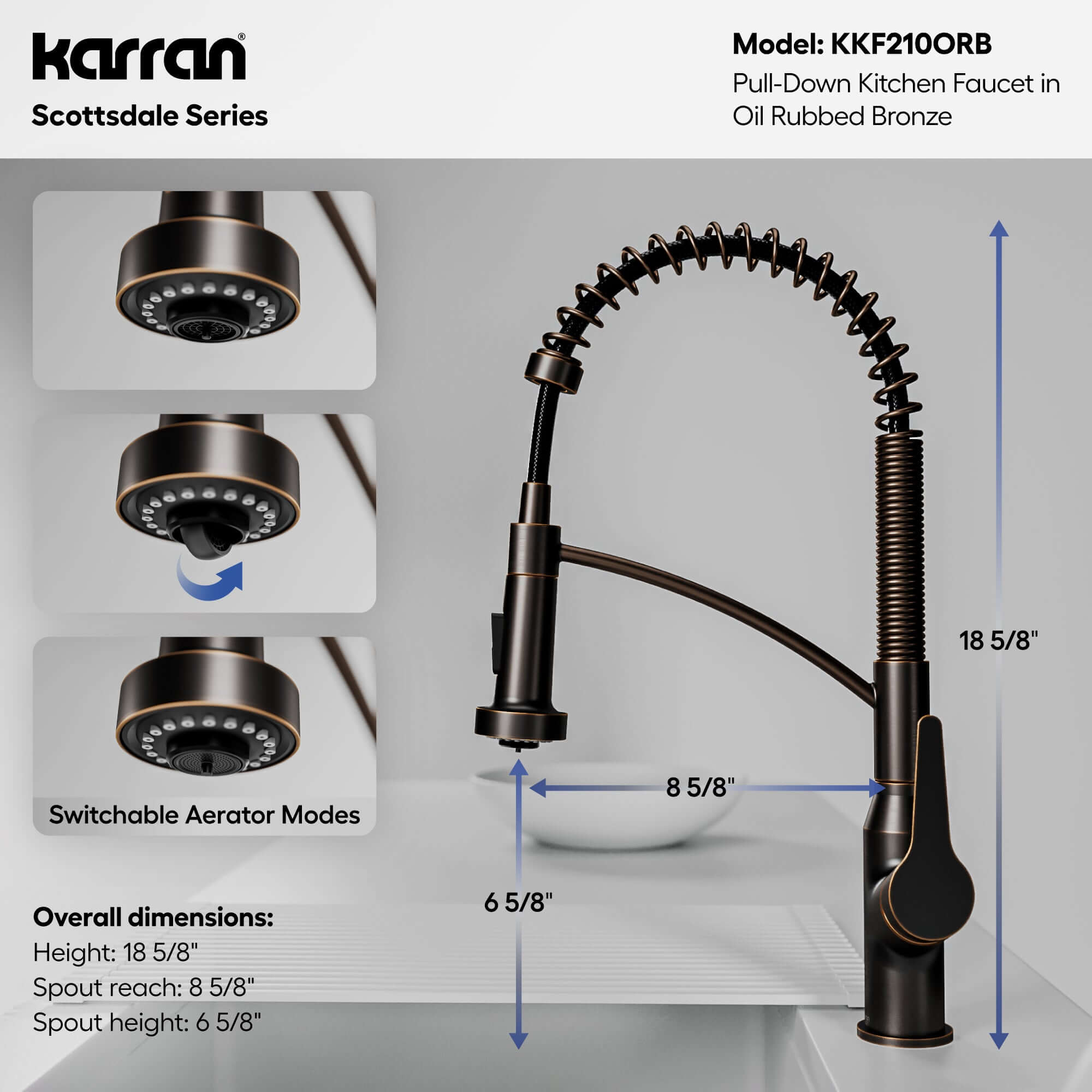 Alternative View of Karran Scottsdale 1.8 GPM Single Lever Handle Lead-free Brass ADA Kitchen Faucet, Pull-Down Kitchen, Oil Rubbed Bronze, KKF210ORB