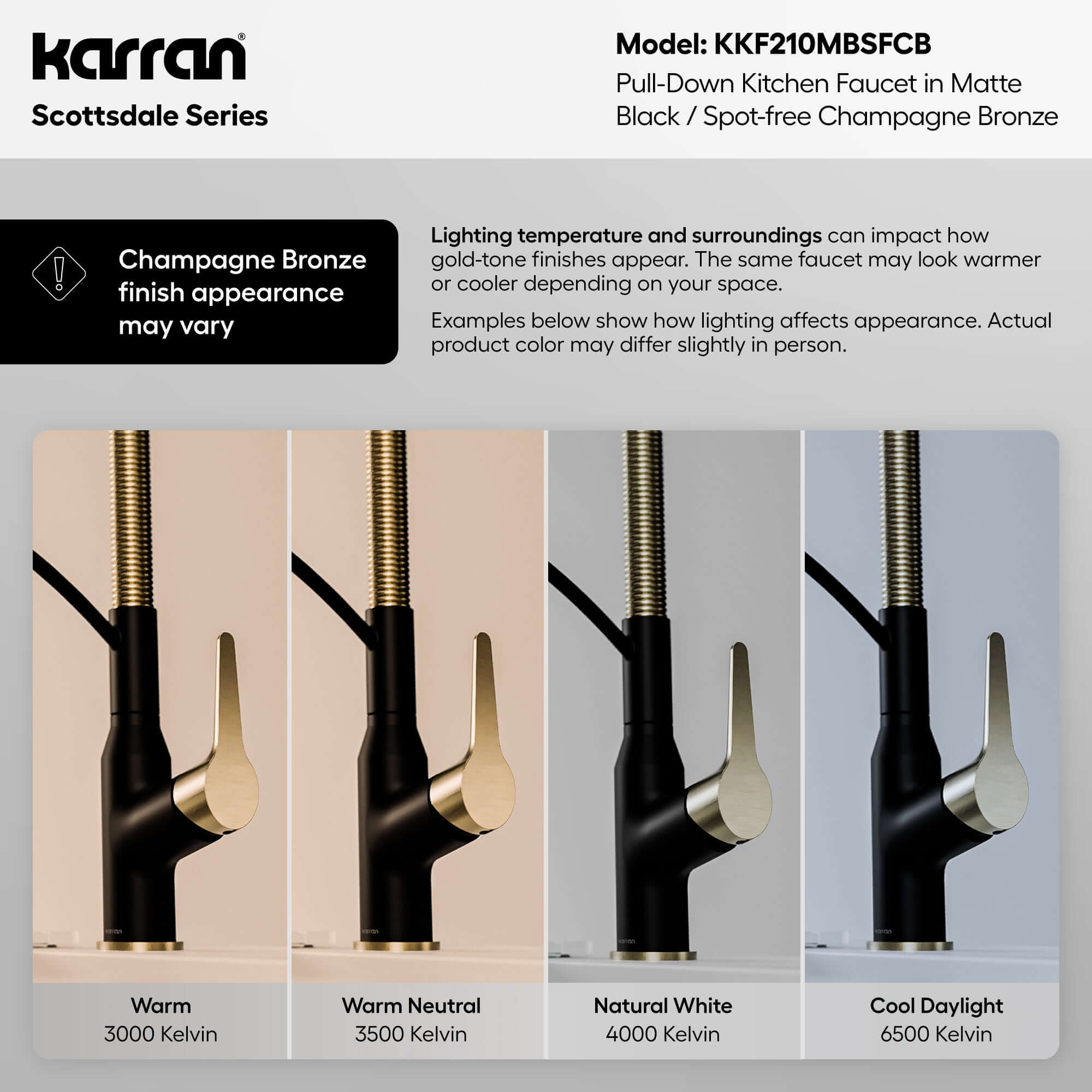Alternative View of Karran Scottsdale 1.8 GPM Single Lever Handle Lead-free Brass ADA Kitchen Faucet, Pull-Down, Matte Black & Spot-Free Champagne Bronze, KKF210MBSFCB