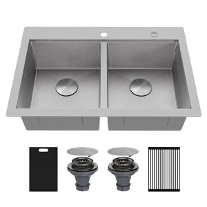 Alternate Image for Karran Matrix 33" Drop In/Topmount Stainless Steel Workstation Kitchen Sink with Accessories, 50/50 Double Bowl, 16 Gauge, HST3322DBSS