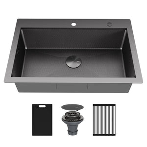 Alternate Image for Karran Matrix 33" Drop In/Topmount Stainless Steel Workstation Kitchen Sink with Accessories, Gunmetal Grey, 16 Gauge, HST3322SBGG