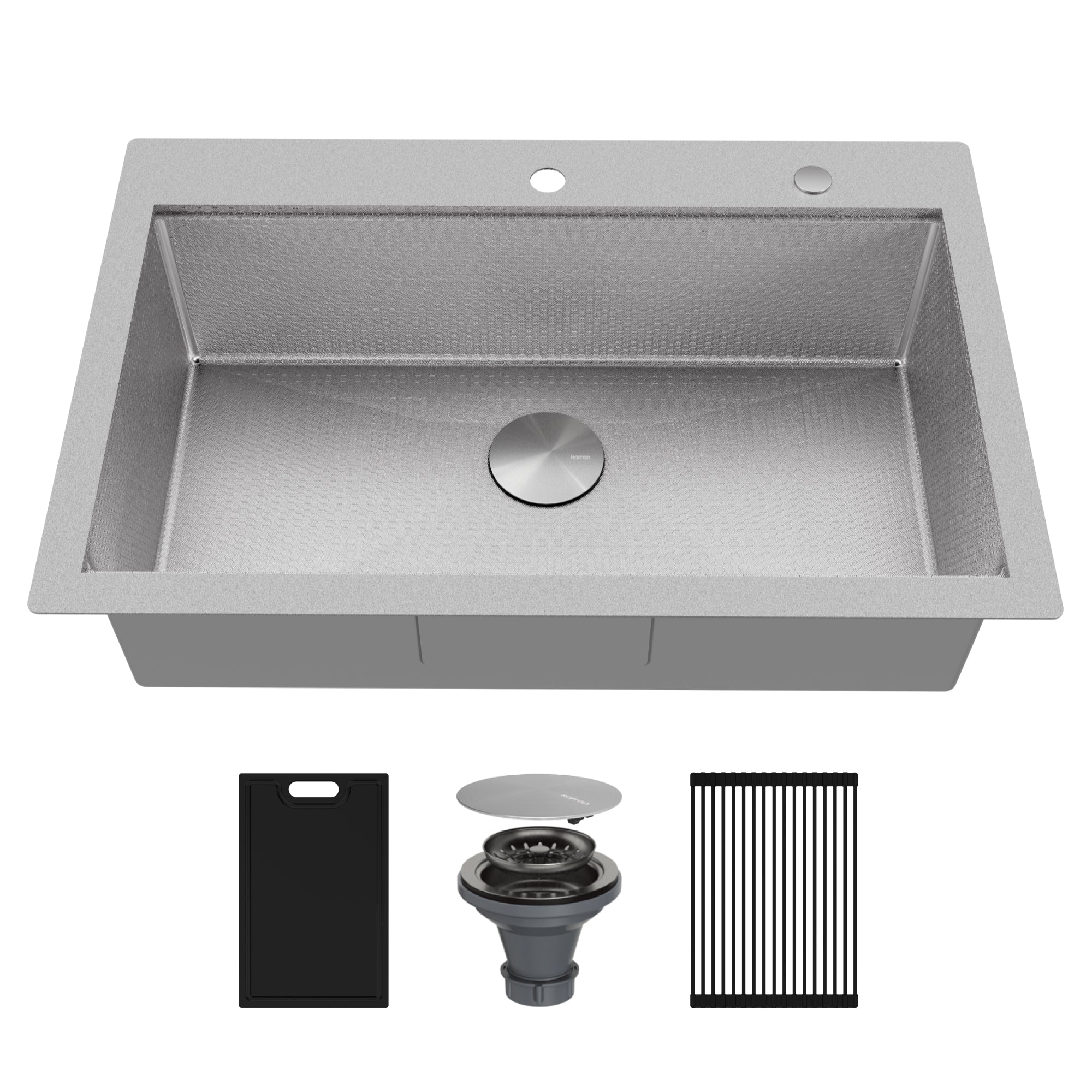 Karran Matrix 33" Drop In/Topmount Stainless Steel Workstation Kitchen Sink with Accessories, 16 Gauge, HST3322SBSS