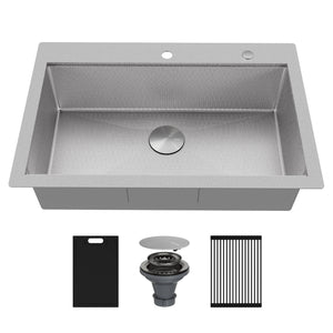 Alternate Image for Karran Matrix 33" Drop In/Topmount Stainless Steel Workstation Kitchen Sink with Accessories, 16 Gauge, HST3322SBSS
