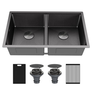 Alternate Image for Karran Matrix 32" Undermount Stainless Steel Workstation Kitchen Sink with Accessories, 50/50 Double Bowl, Gunmetal Grey, 16 Gauge, HSU3219DBGG