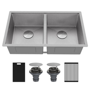 Alternate Image for Karran Matrix 32" Undermount Stainless Steel Workstation Kitchen Sink with Accessories, 50/50 Double Bowl, 16 Gauge, HSU3219DBSS