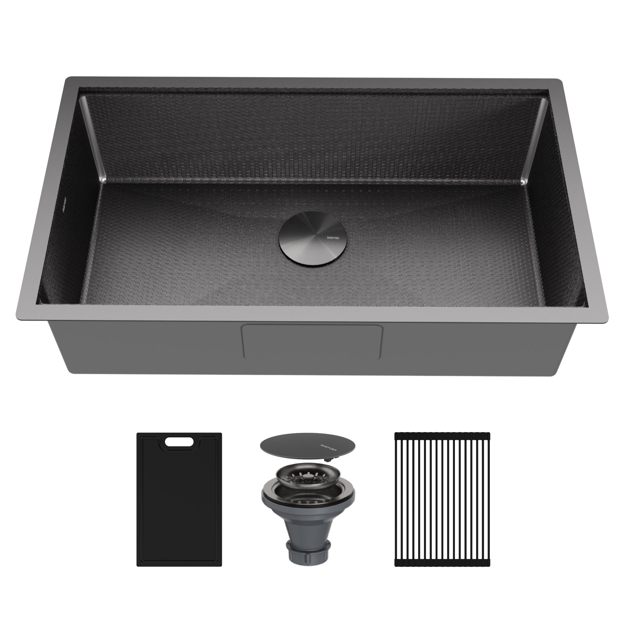 Karran Matrix 32" Undermount Stainless Steel Workstation Kitchen Sink with Accessories, Gunmetal Grey, 16 Gauge, HSU3219SBGG