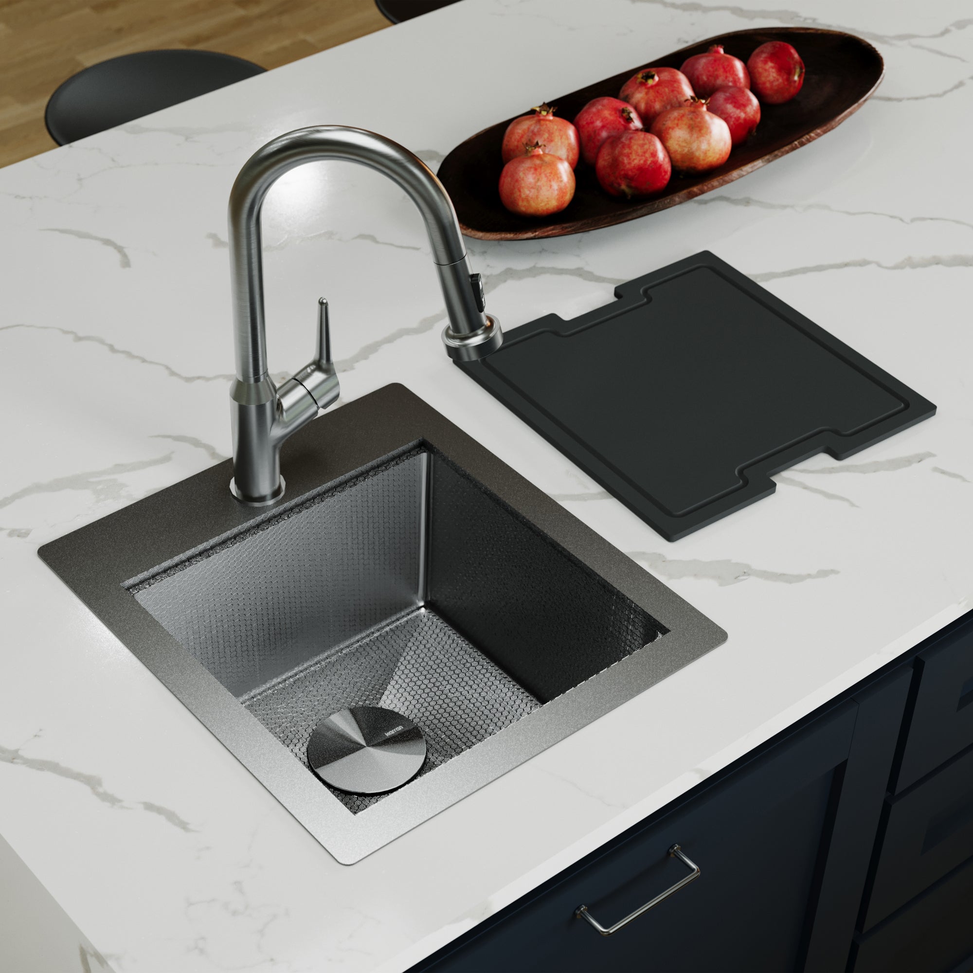 Karran Matrix 17" Drop In/Topmount Stainless Steel Workstation Kitchen Sink with Accessories, Gunmetal Grey, 16 Gauge, HST1719SBGG
