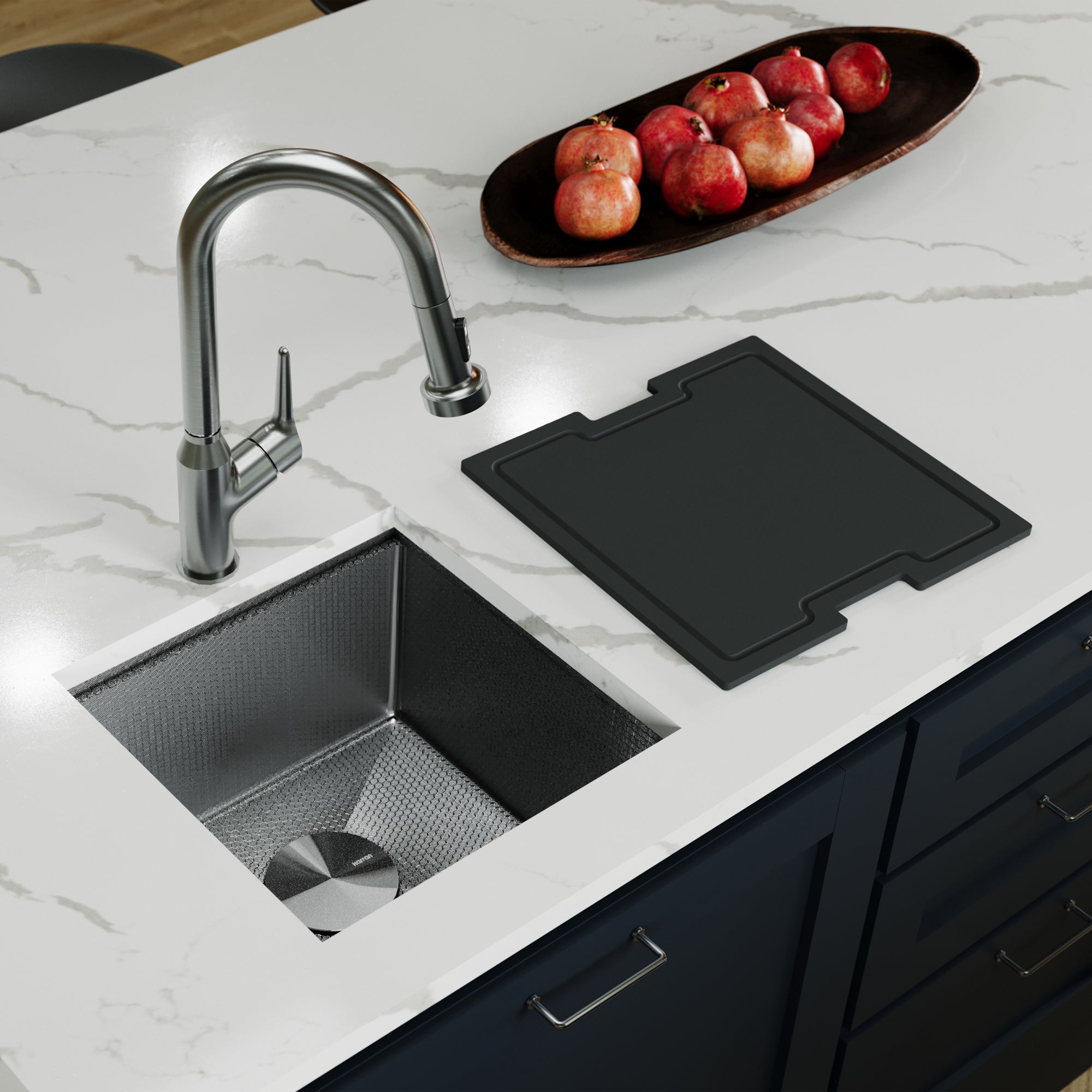 Karran Matrix 17" Undermount Stainless Steel Workstation Kitchen Sink with Accessories, Gunmetal Grey, 16 Gauge, HSU1717SBGG