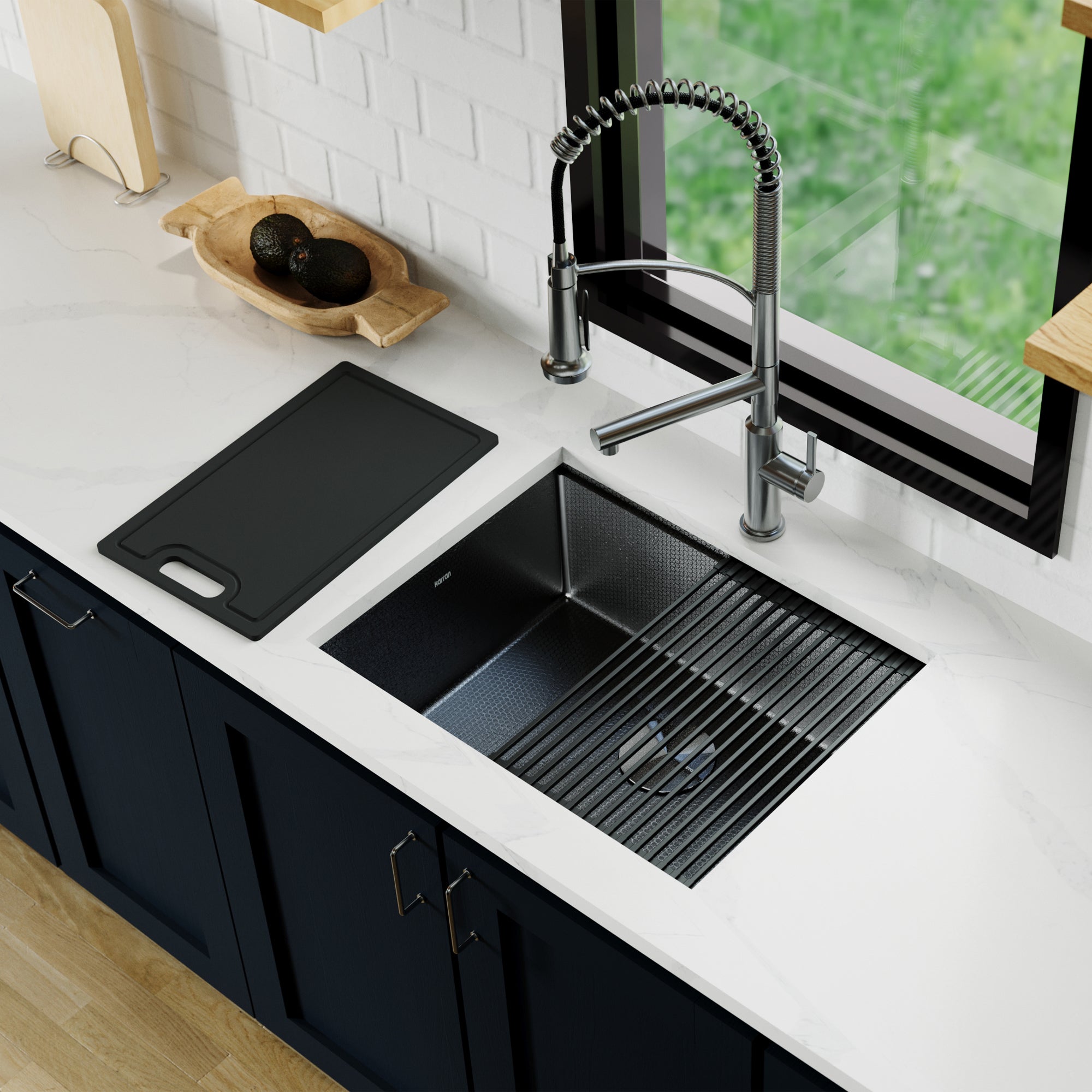 Karran Matrix 24" Undermount Stainless Steel Workstation Kitchen Sink with Accessories, Gunmetal Grey, 16 Gauge, HSU2419SBGG