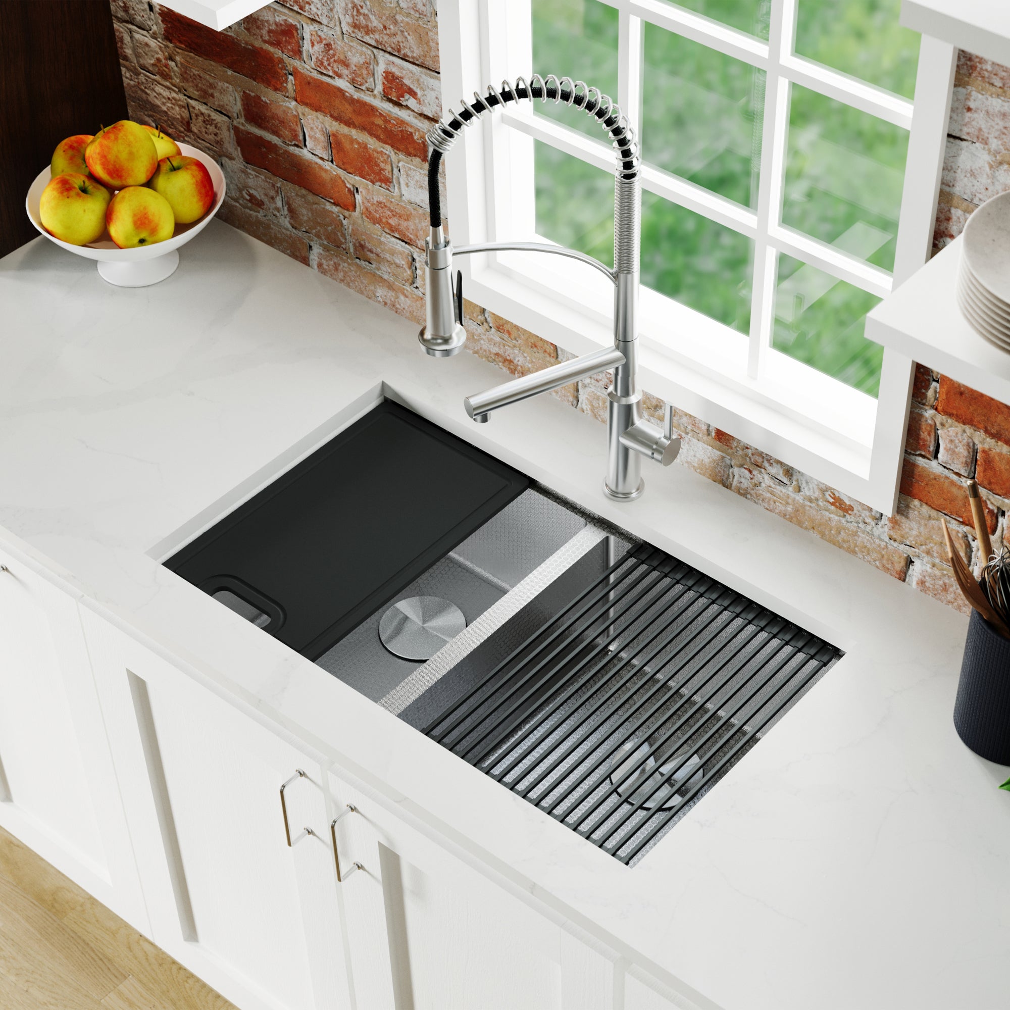 Karran Matrix 32" Undermount Stainless Steel Workstation Kitchen Sink with Accessories, 50/50 Double Bowl, 16 Gauge, HSU3219DBSS