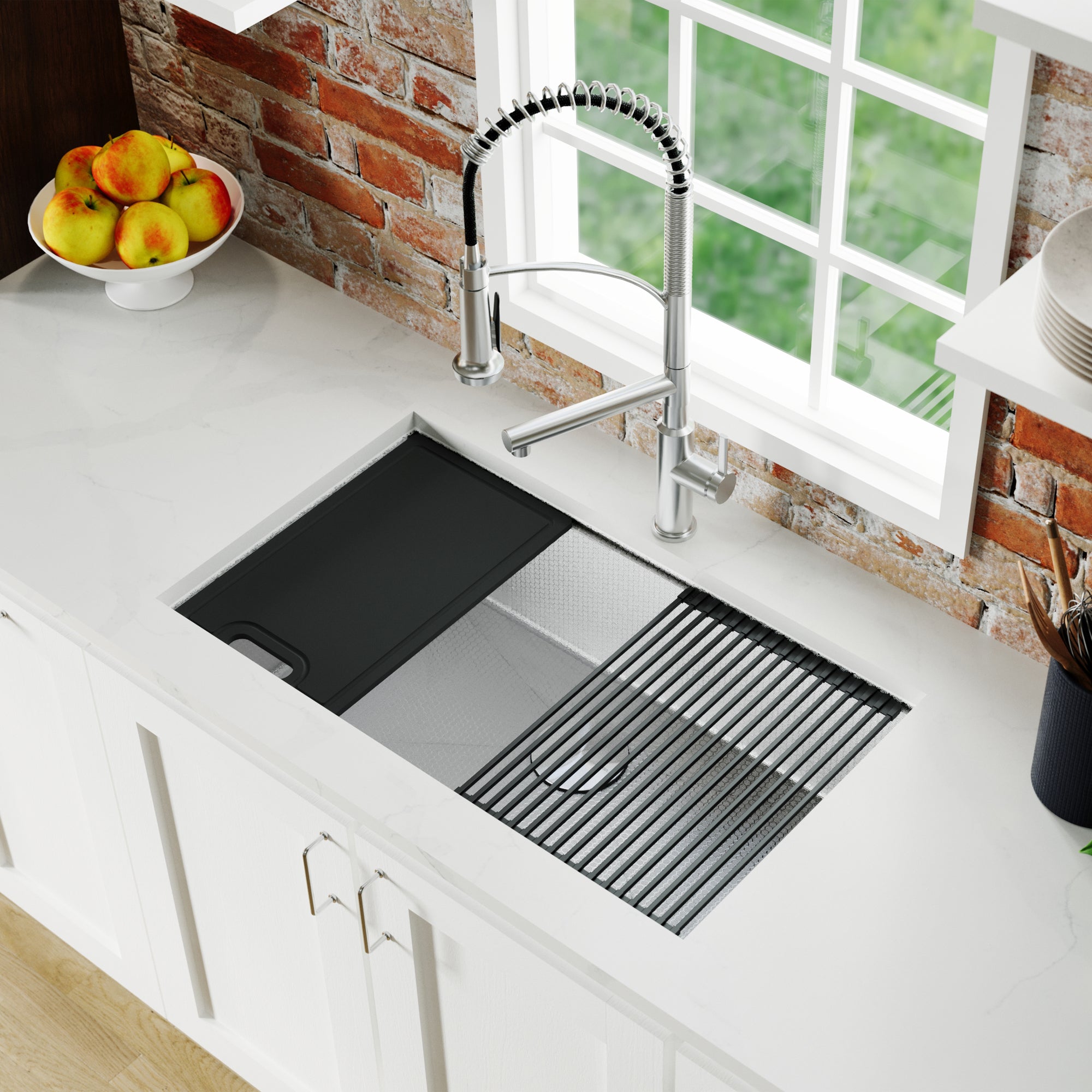 Karran Matrix 32" Undermount Stainless Steel Workstation Kitchen Sink with Accessories, 16 Gauge, HSU3219SBSS