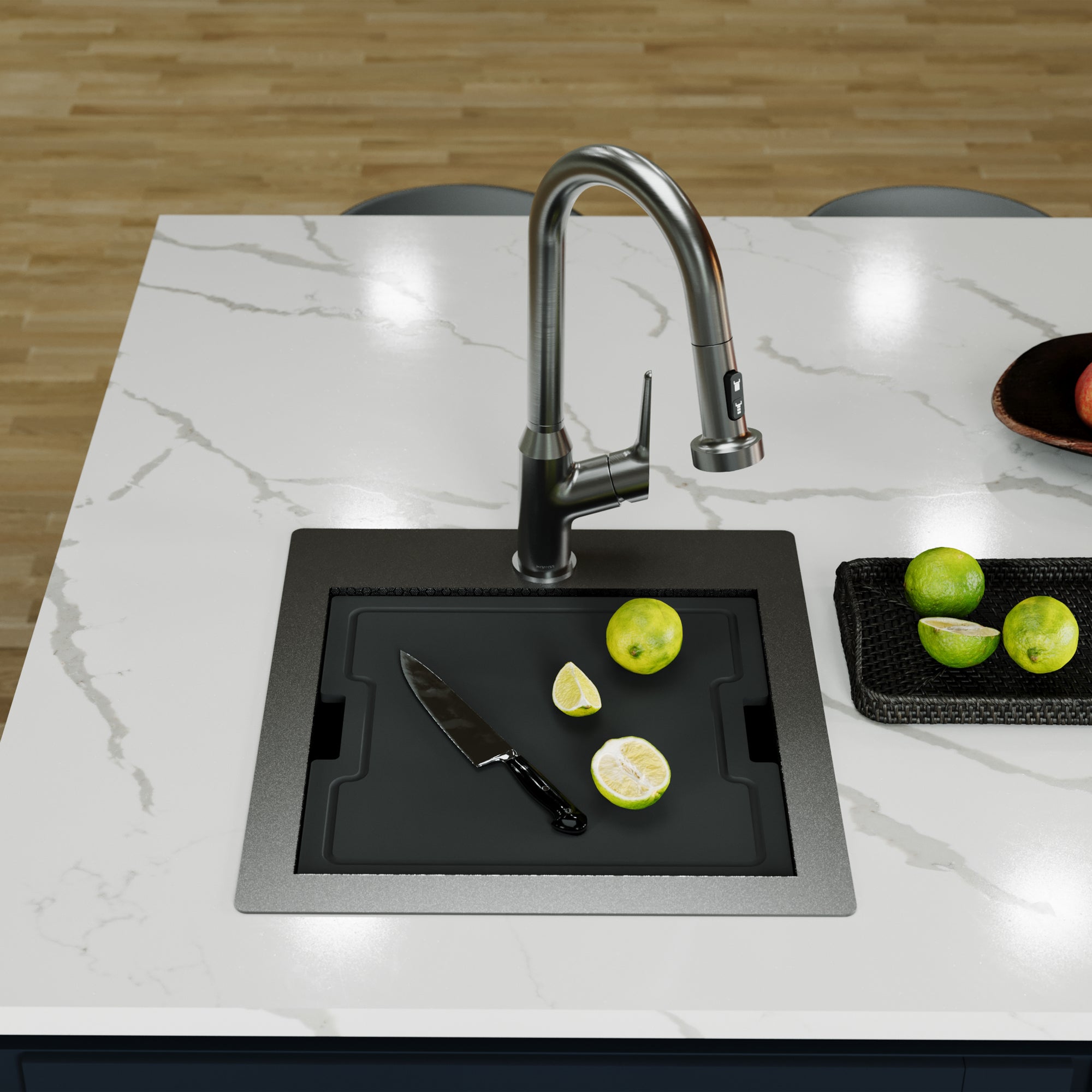 Karran Matrix 17" Drop In/Topmount Stainless Steel Workstation Kitchen Sink with Accessories, Gunmetal Grey, 16 Gauge, HST1719SBGG