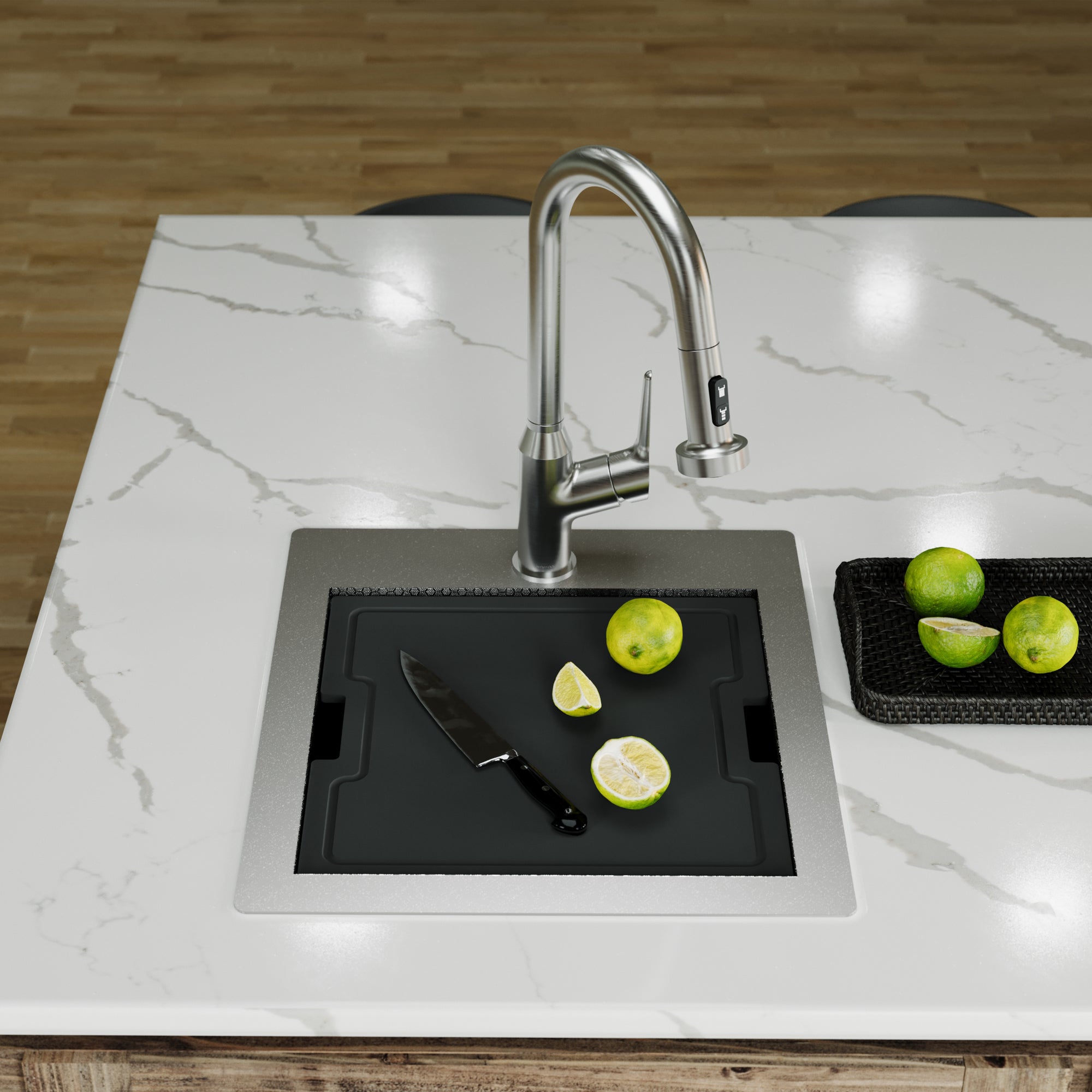 Karran Matrix 17" Drop In/Topmount Stainless Steel Workstation Kitchen Sink with Accessories, 16 Gauge, HST1719SBSS