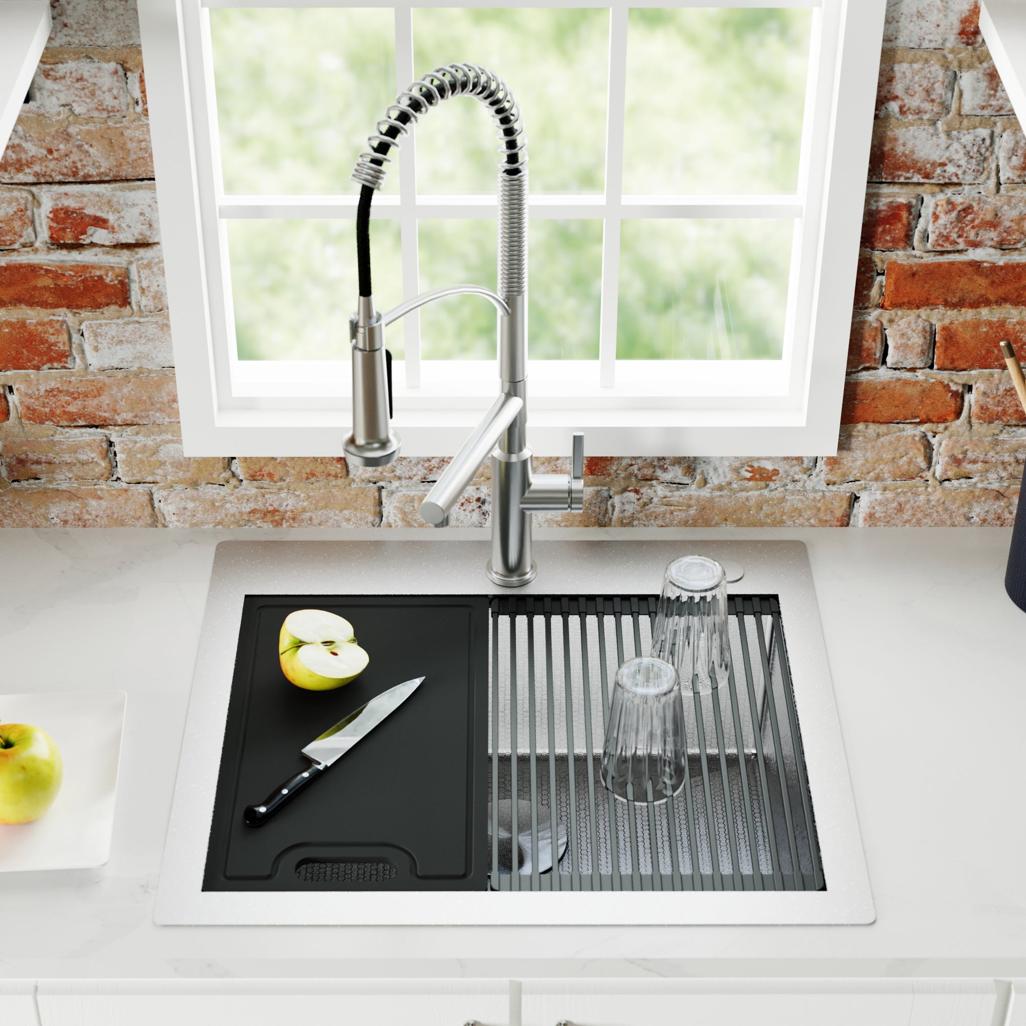 Karran Matrix 25" Drop In/Topmount Stainless Steel Workstation Kitchen Sink with Accessories, 16 Gauge, HST2522SBSS