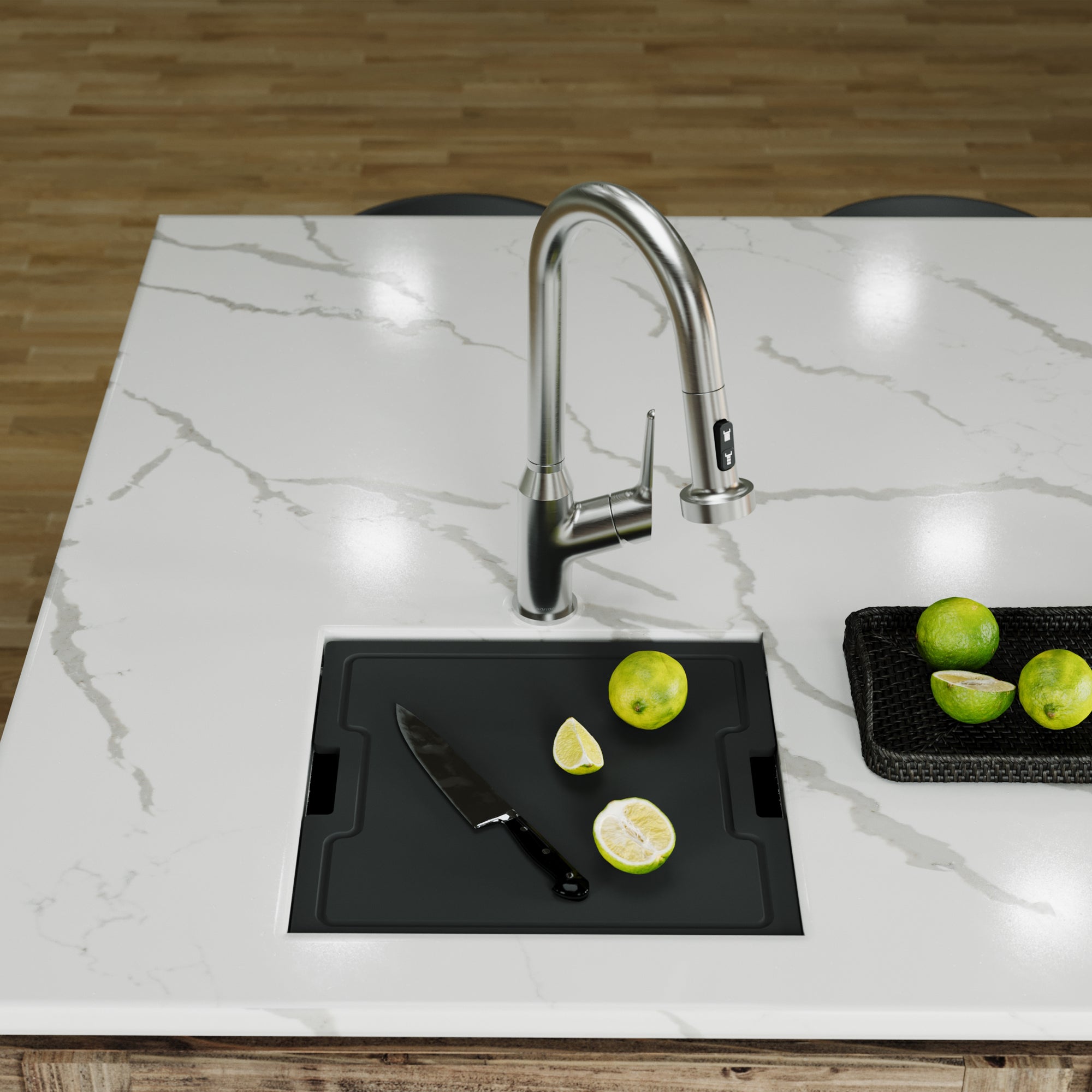 Karran Matrix 17" Undermount Stainless Steel Workstation Kitchen Sink with Accessories, 16 Gauge, HSU1717SBSS