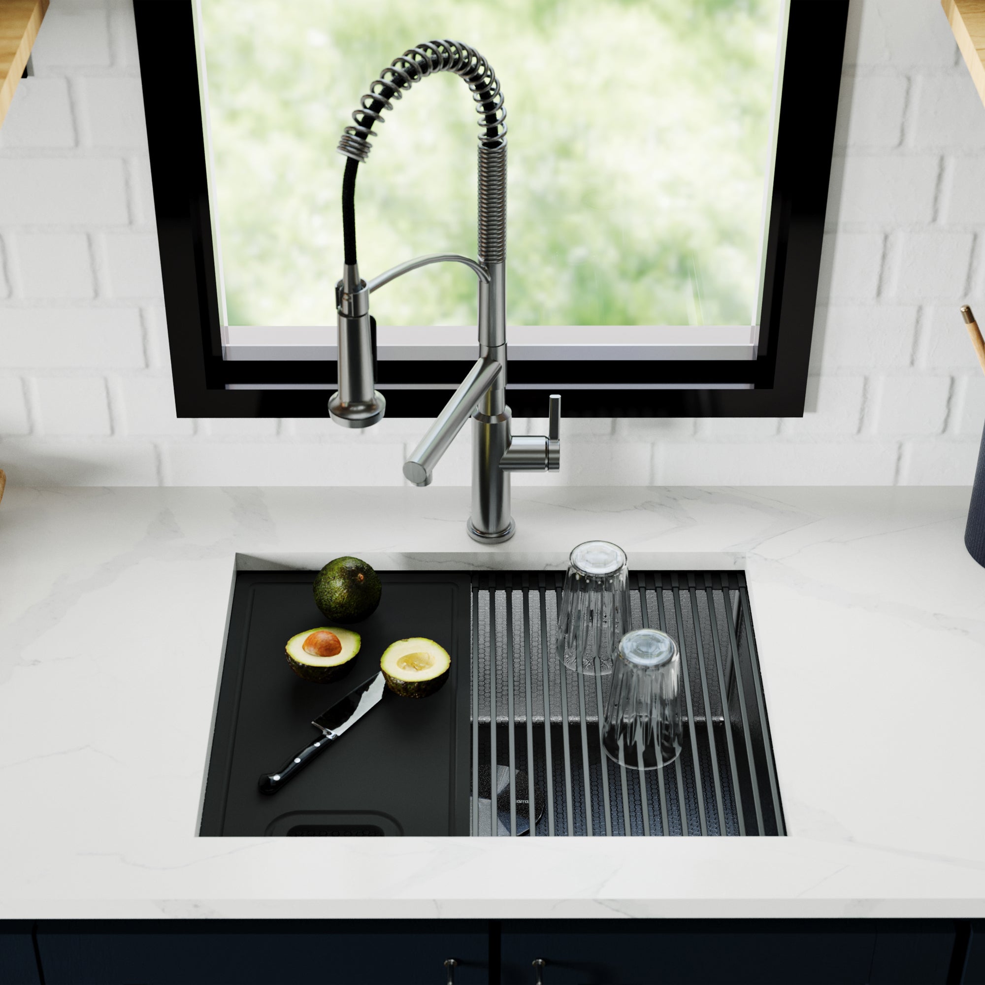 Karran Matrix 24" Undermount Stainless Steel Workstation Kitchen Sink with Accessories, Gunmetal Grey, 16 Gauge, HSU2419SBGG