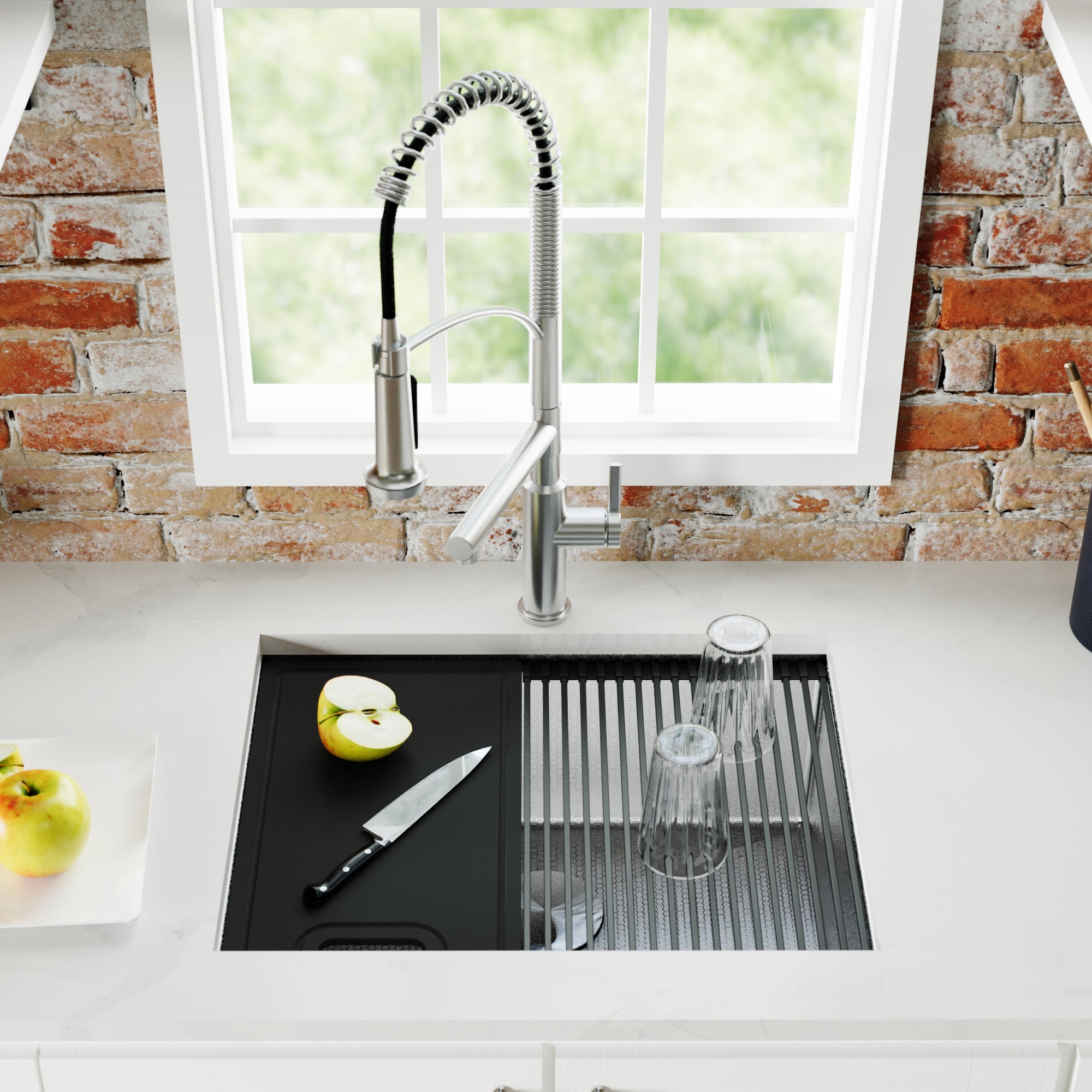 Karran Matrix 24" Undermount Stainless Steel Workstation Kitchen Sink with Accessories, 16 Gauge, HSU2419SBSS