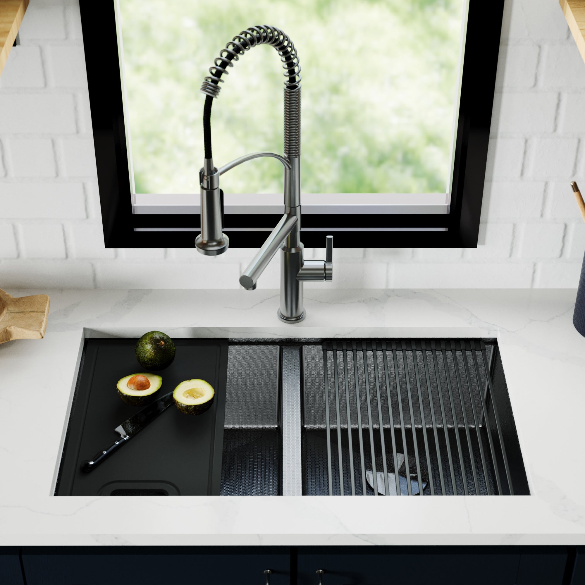 Karran Matrix 32" Undermount Stainless Steel Workstation Kitchen Sink with Accessories, 50/50 Double Bowl, Gunmetal Grey, 16 Gauge, HSU3219DBGG
