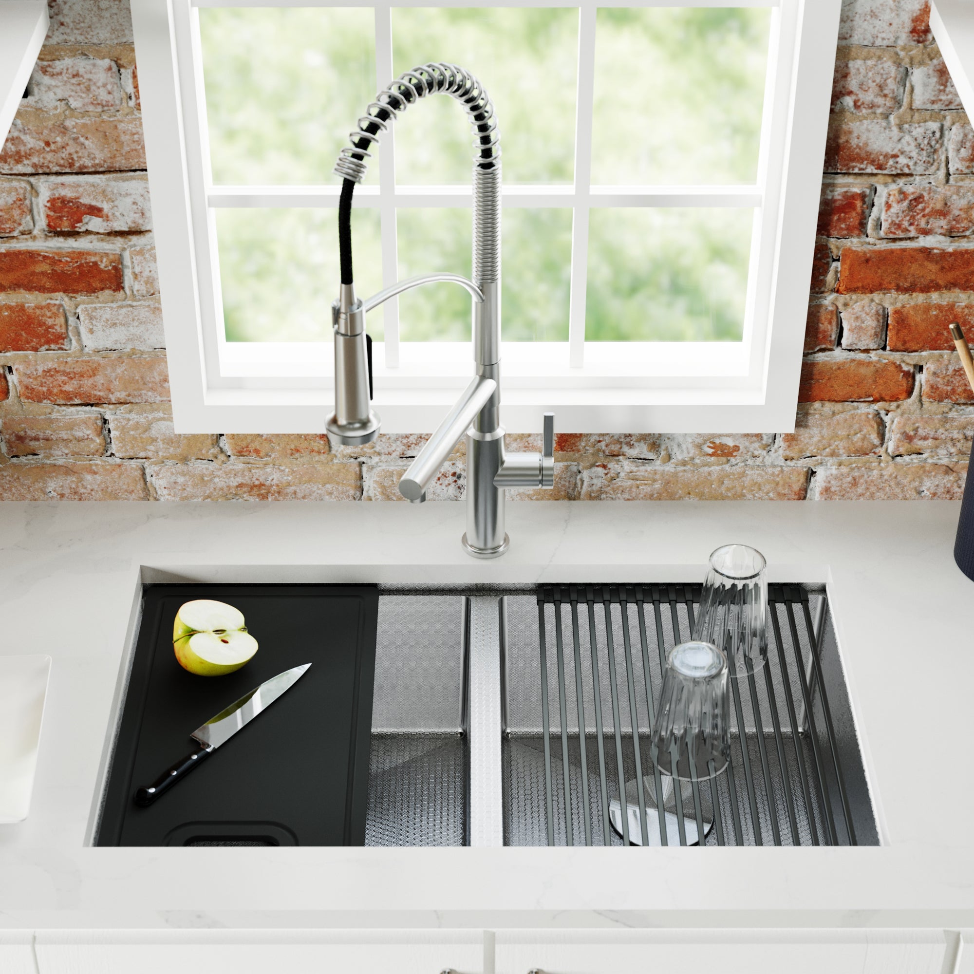 Karran Matrix 32" Undermount Stainless Steel Workstation Kitchen Sink with Accessories, 50/50 Double Bowl, 16 Gauge, HSU3219DBSS