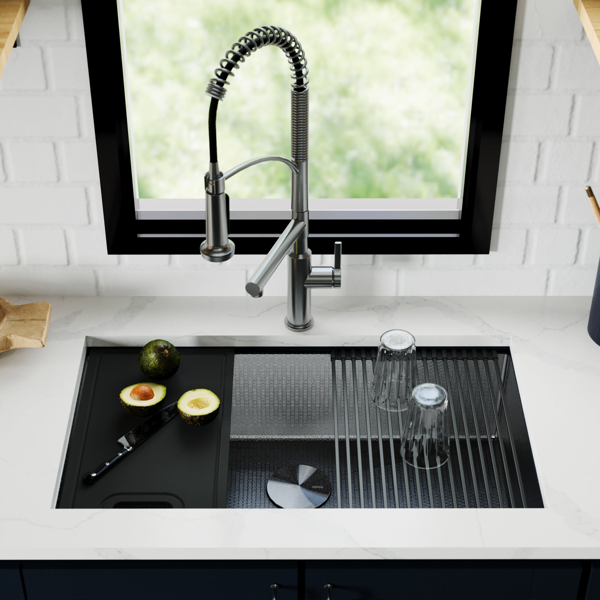 Karran Matrix 32" Undermount Stainless Steel Workstation Kitchen Sink with Accessories, Gunmetal Grey, 16 Gauge, HSU3219SBGG